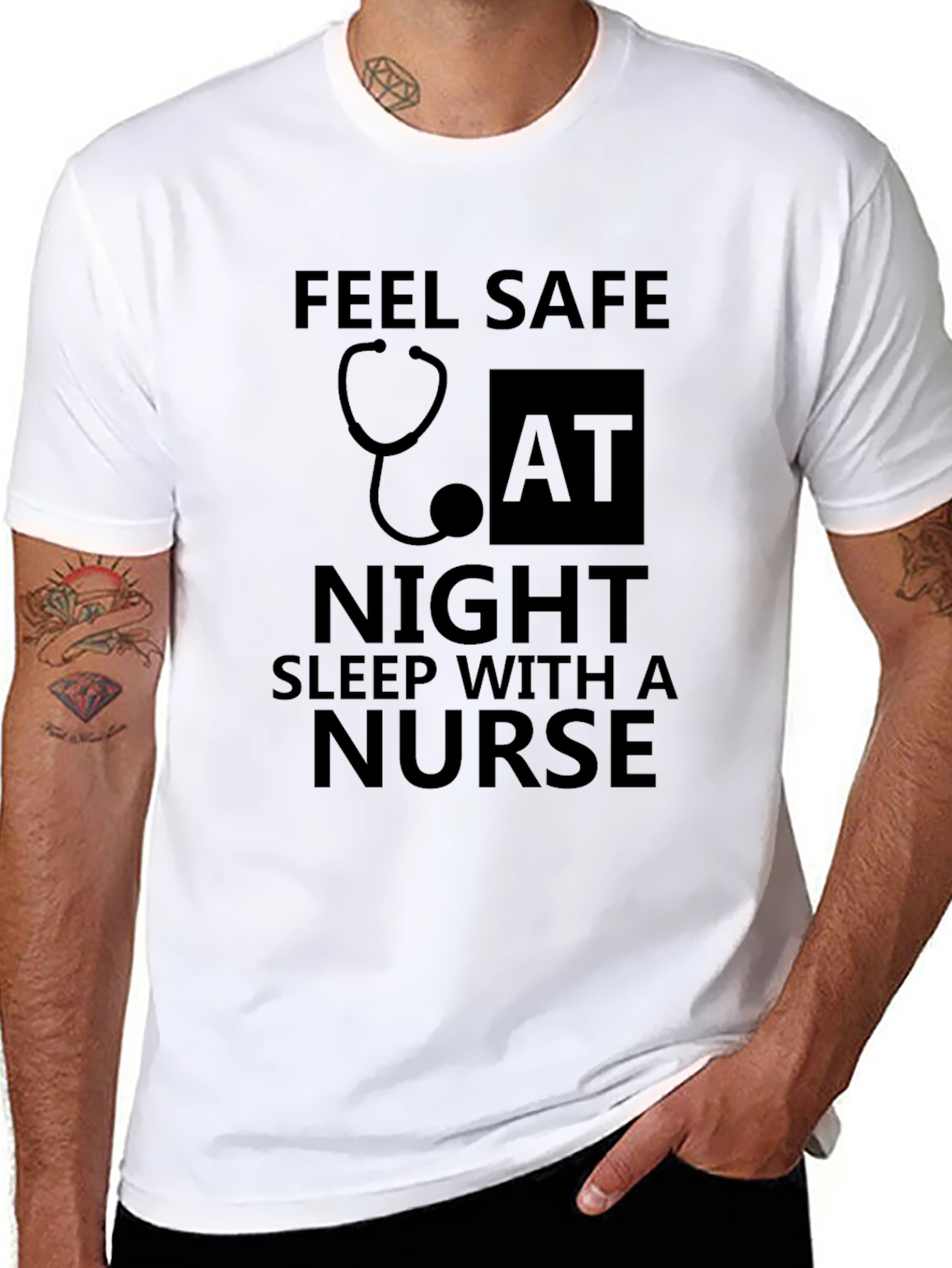 Feel Safe Sleep With A Nurse Black T-Shirt