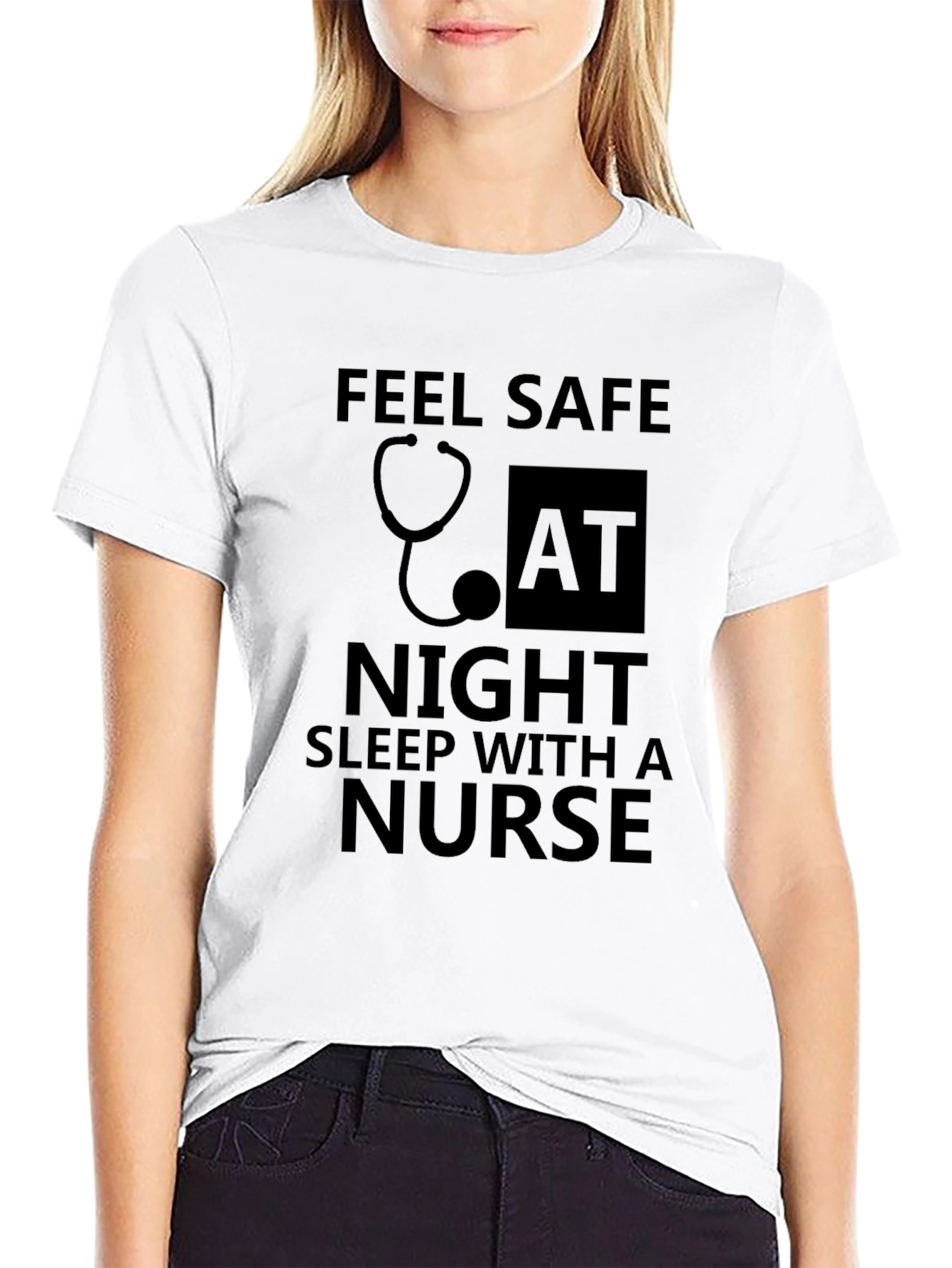 Feel Safe Sleep With A Nurse Black T-Shirt
