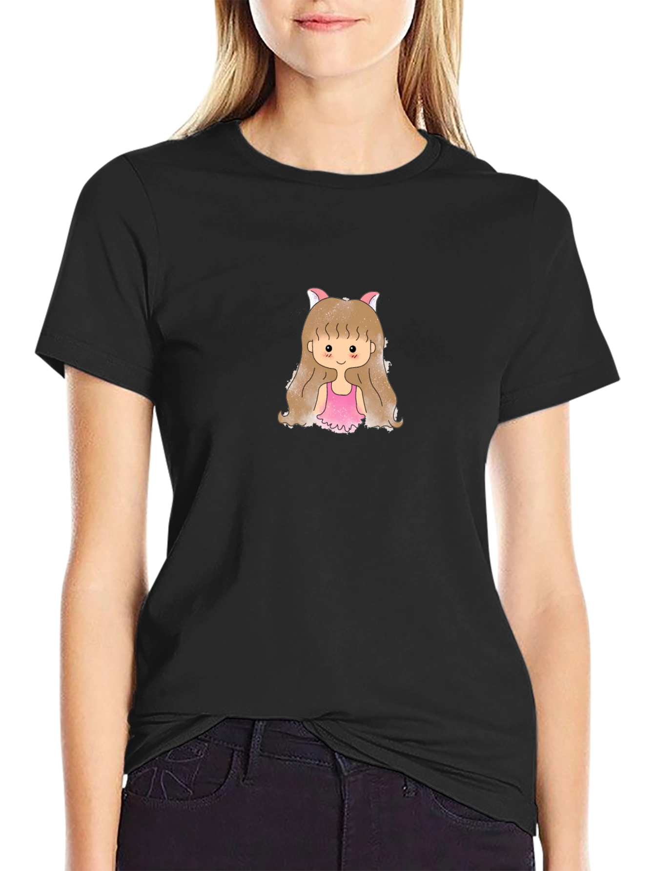 Cute Girl Graphic T-Shirt - Black Cotton Tee