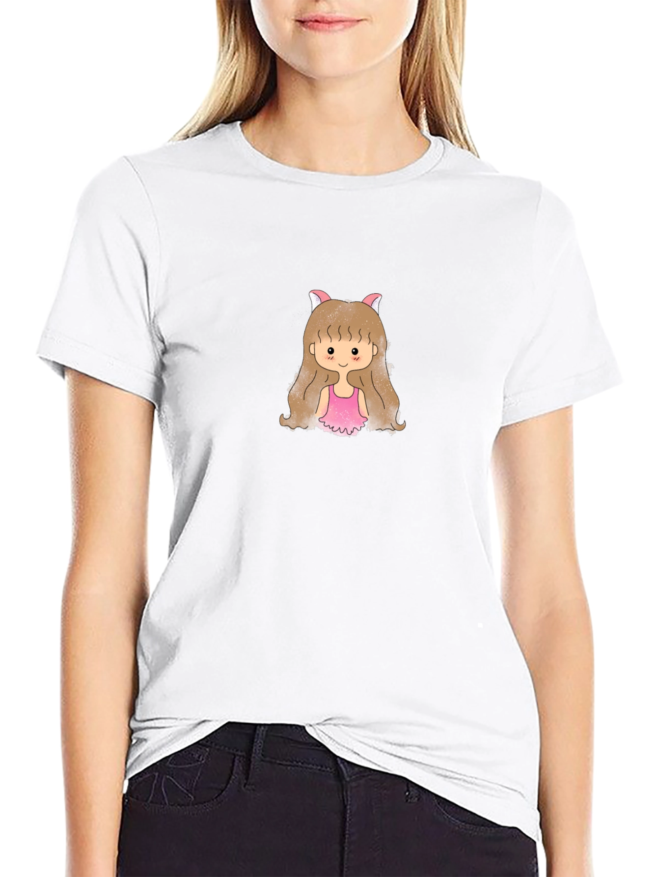 Cute Girl Graphic T-Shirt - Black Cotton Tee