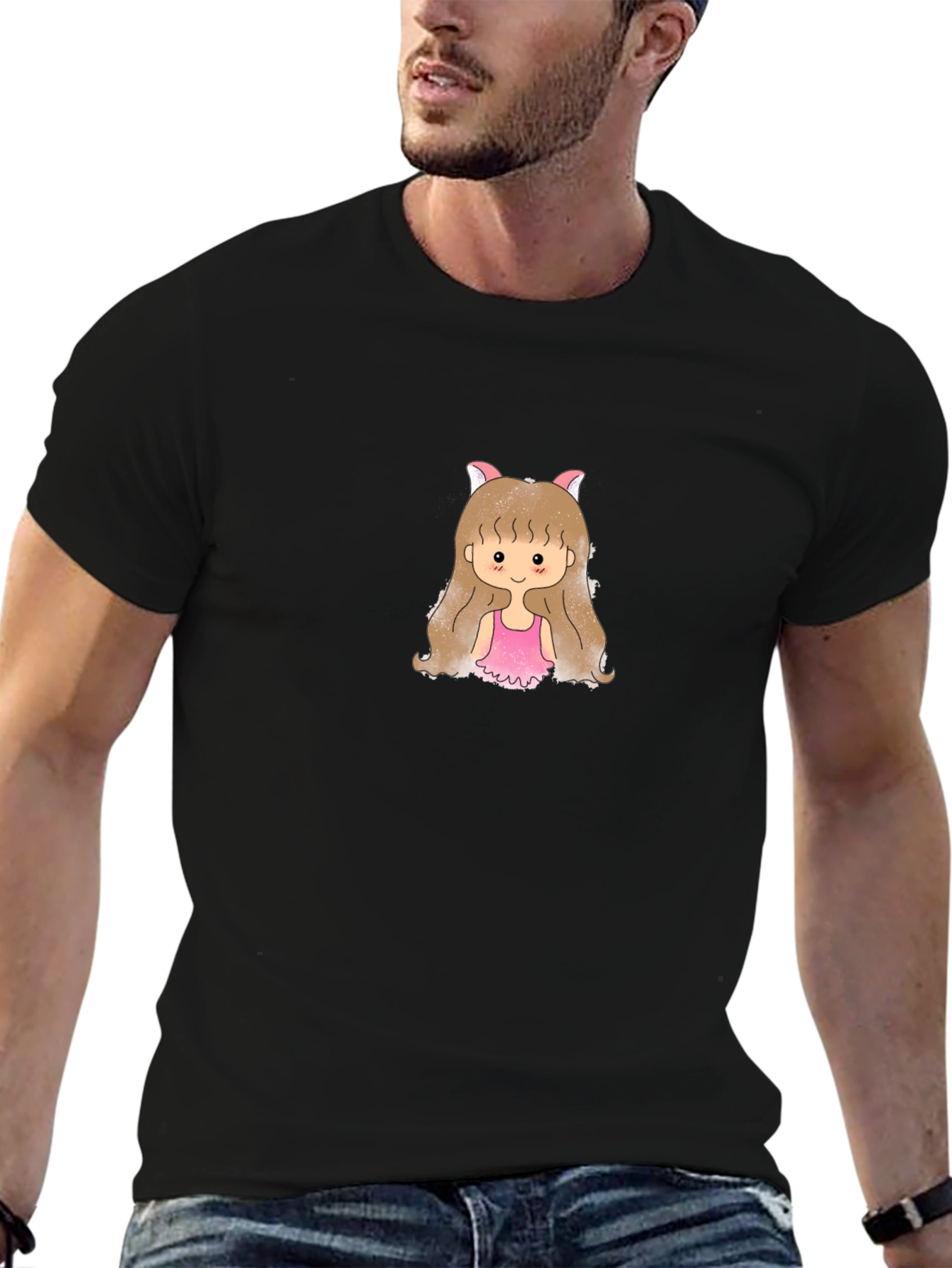 Cute Girl Graphic T-Shirt - Black Cotton Tee