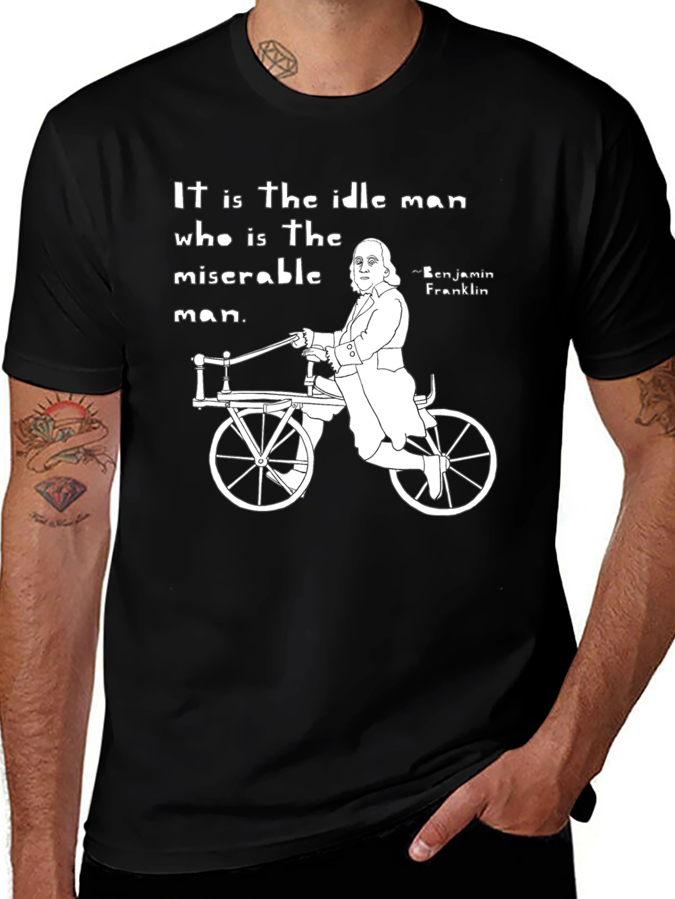 Idle Man T-Shirt - Benjamin Franklin Quote Black Tee