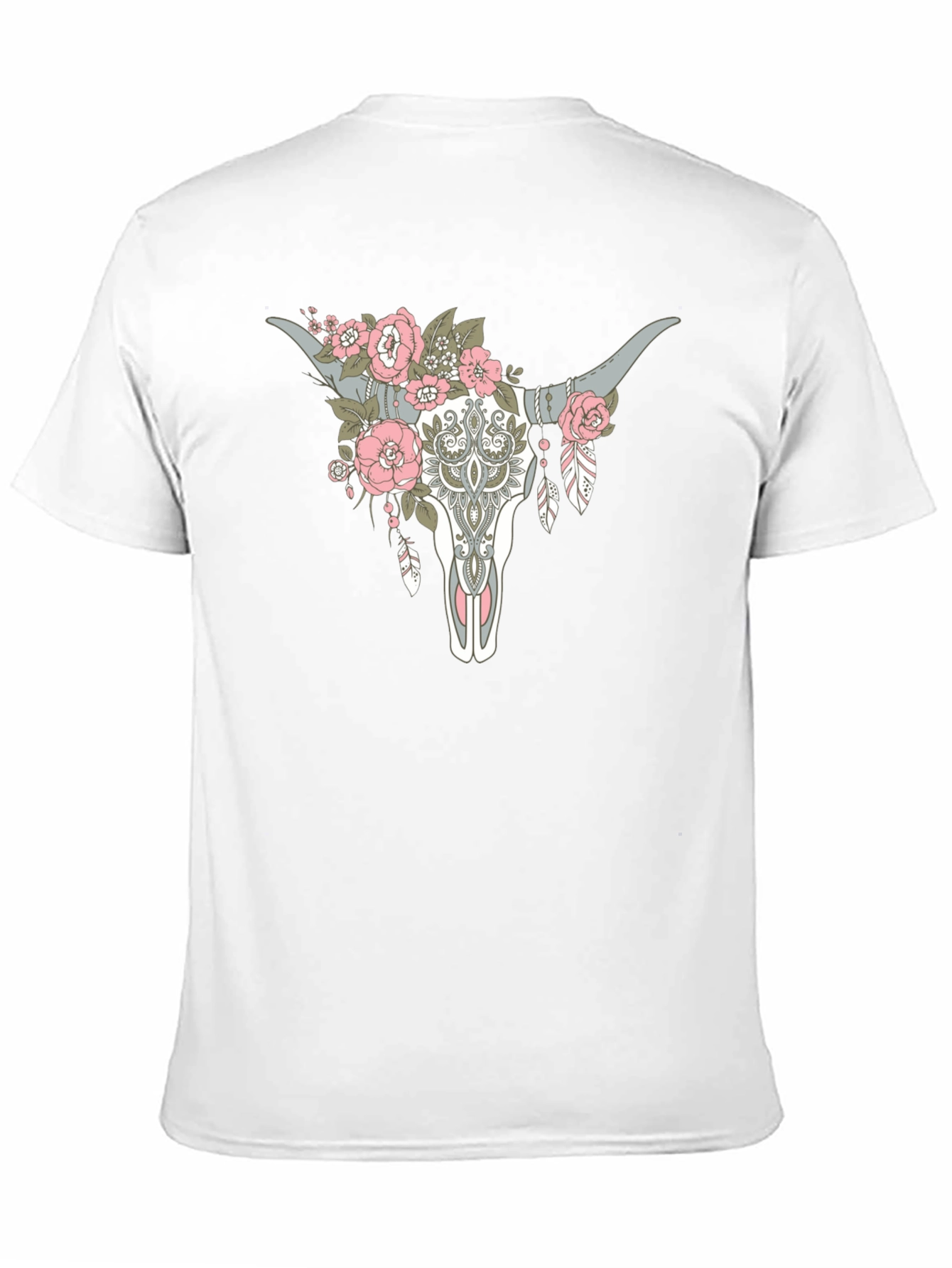 Floral Steer Skull Graphic Tee - Black