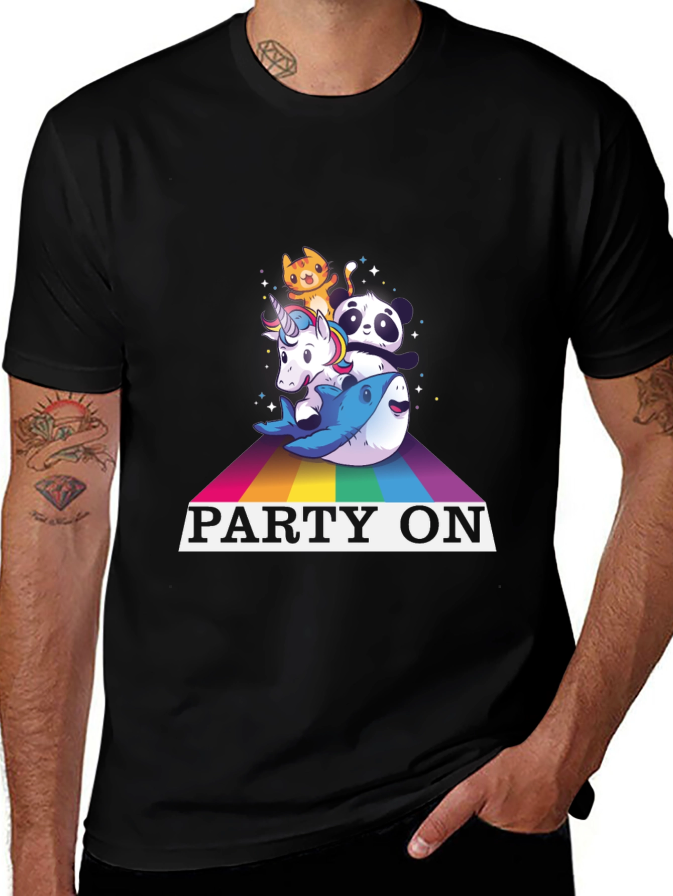 Party On Rainbow Animal Stack T-Shirt