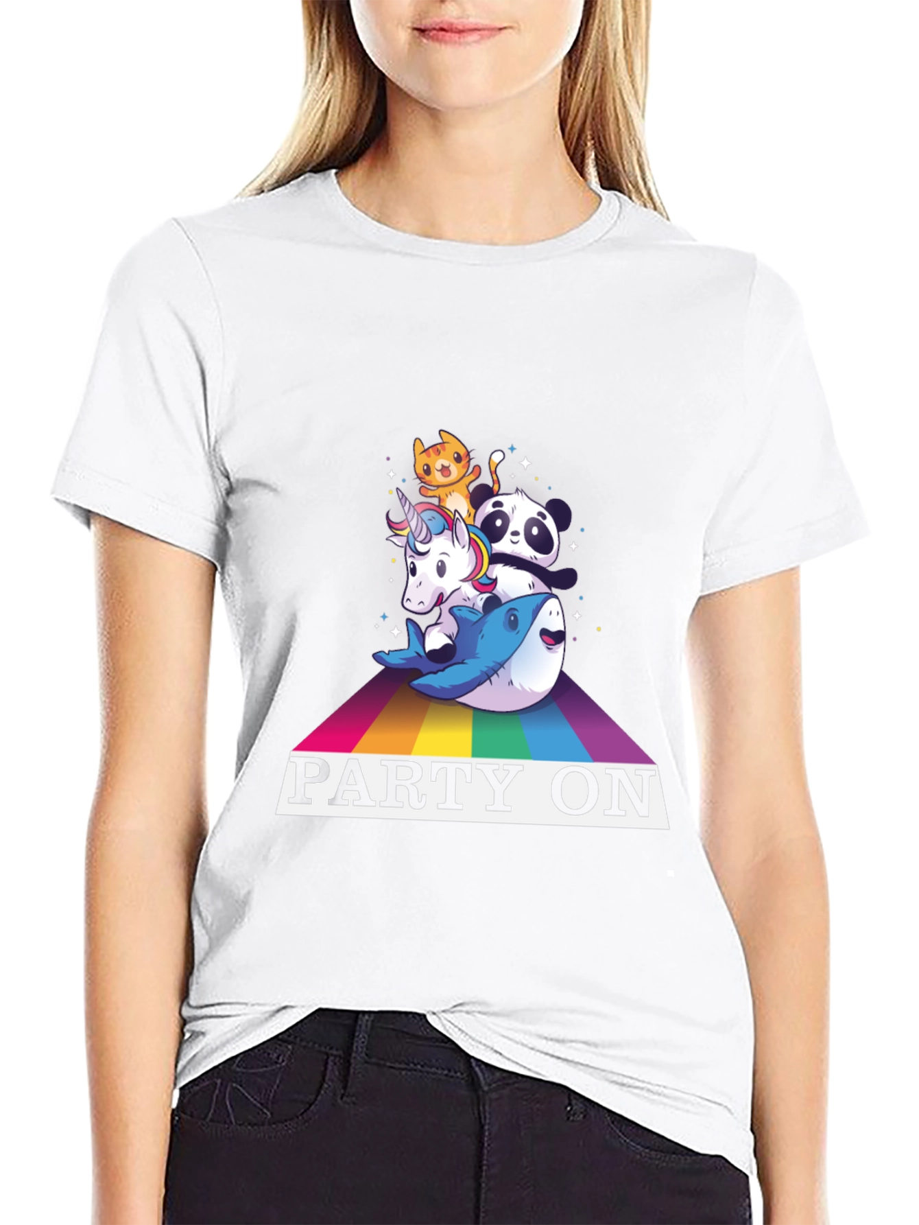 Party On Rainbow Animal Stack T-Shirt