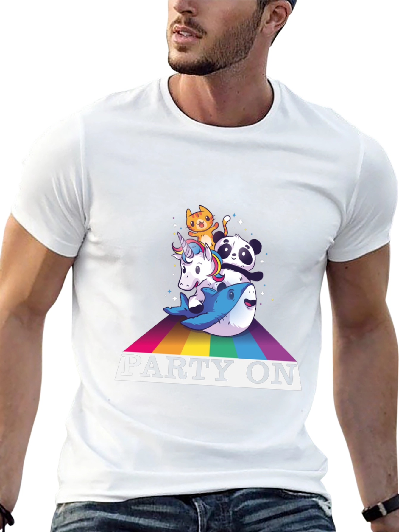 Party On Rainbow Animal Stack T-Shirt