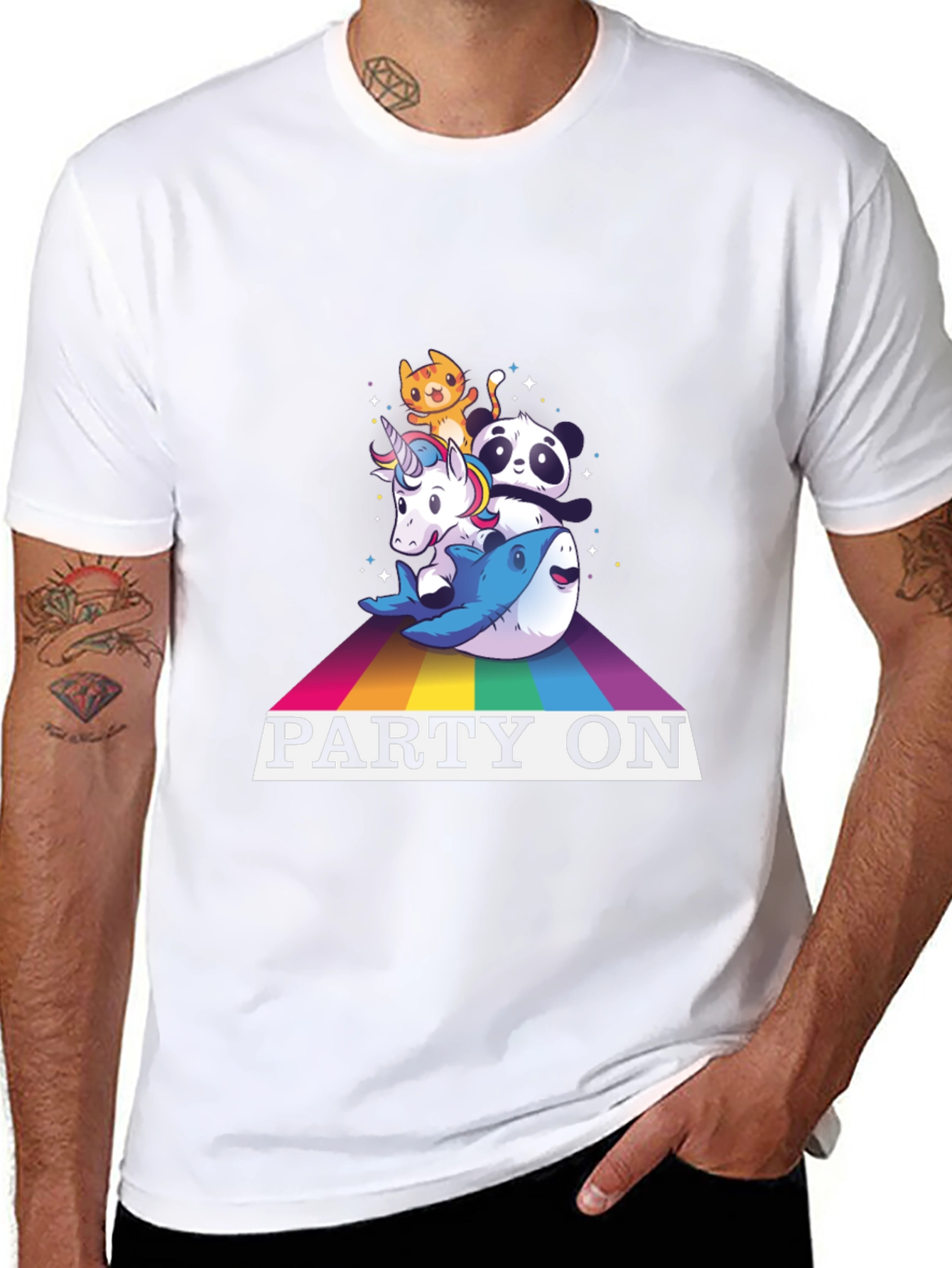 Party On Rainbow Animal Stack T-Shirt