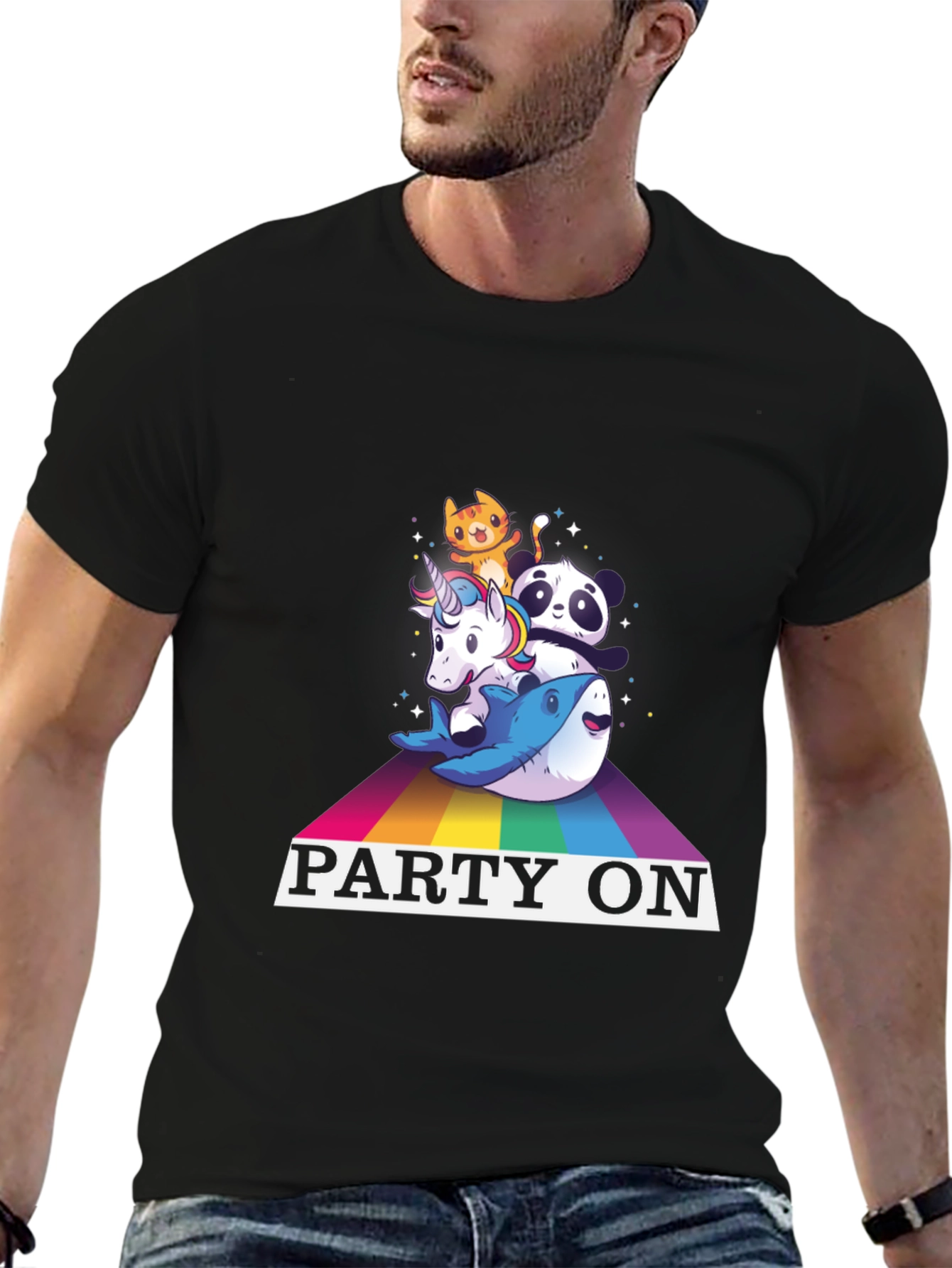 Party On Rainbow Animal Stack T-Shirt