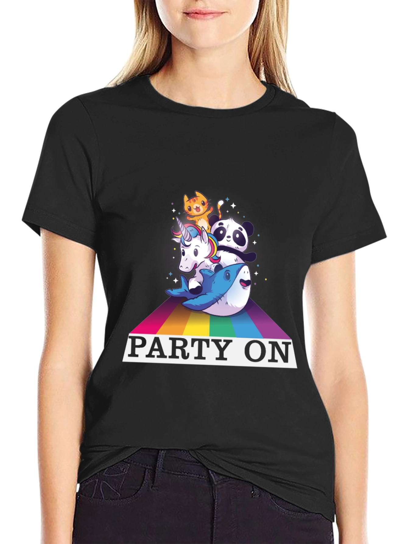 Party On Rainbow Animal Stack T-Shirt