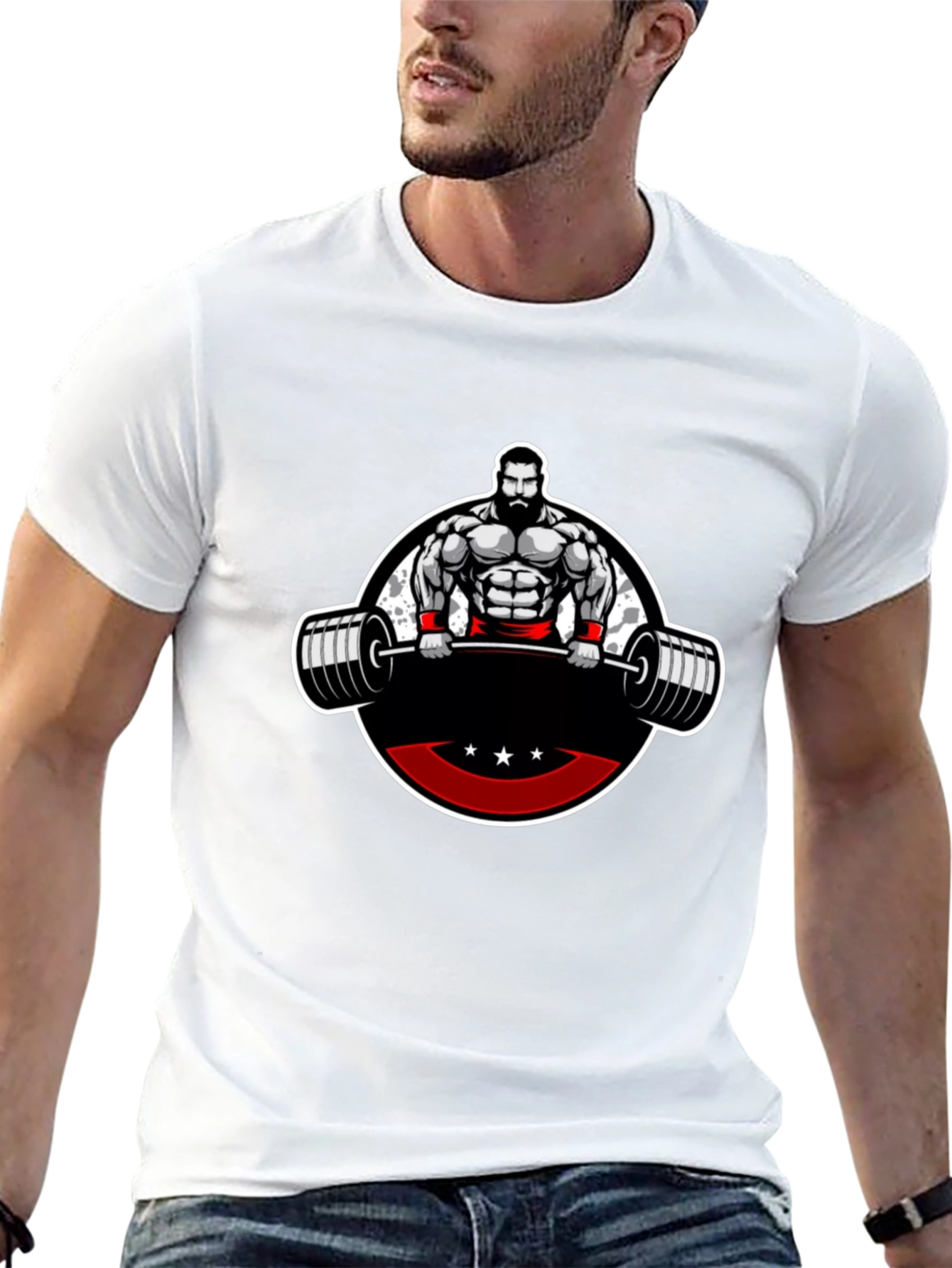 Mens Black Graphic T-Shirt - Weightlifter Design