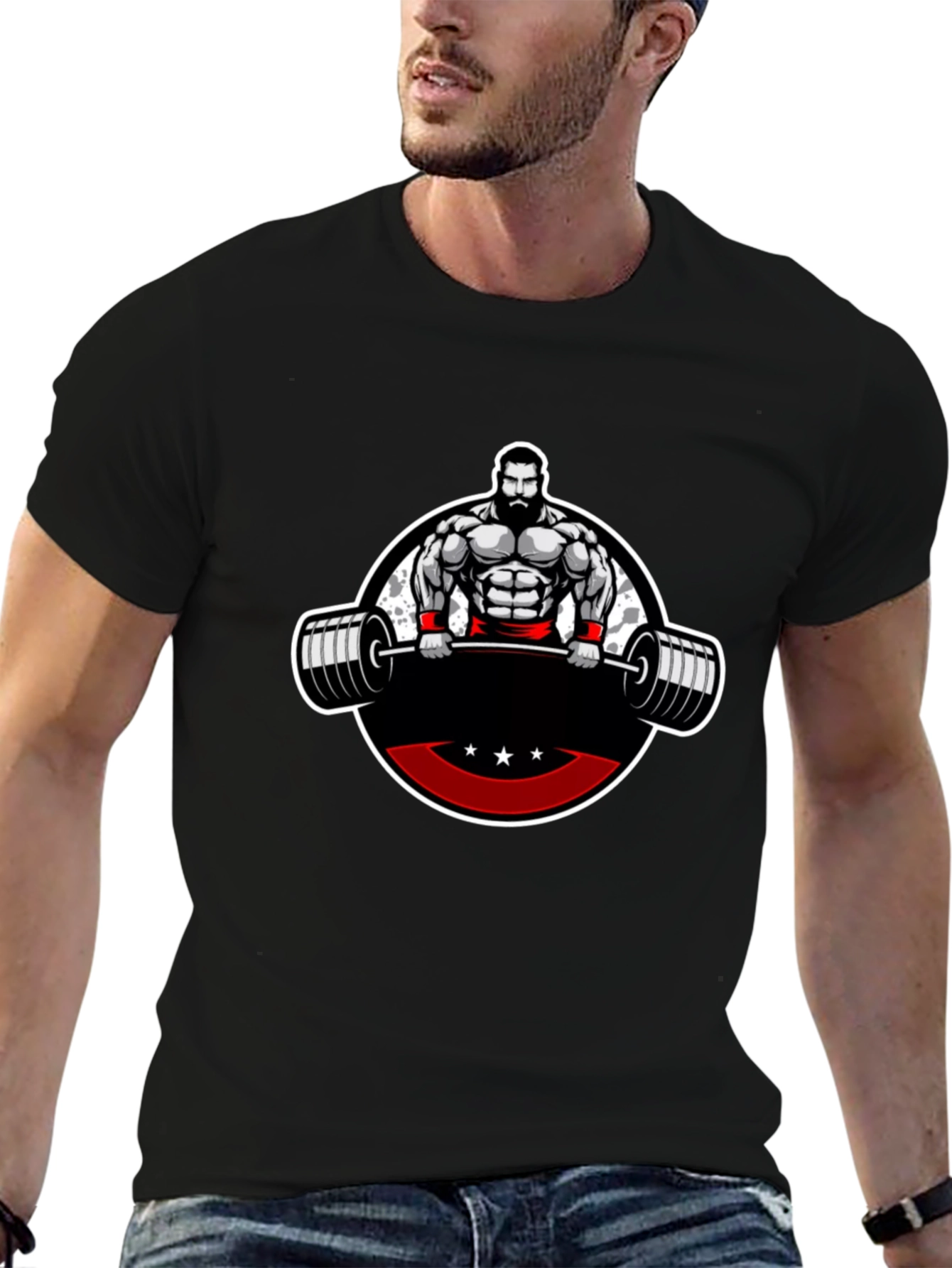 Mens Black Graphic T-Shirt - Weightlifter Design