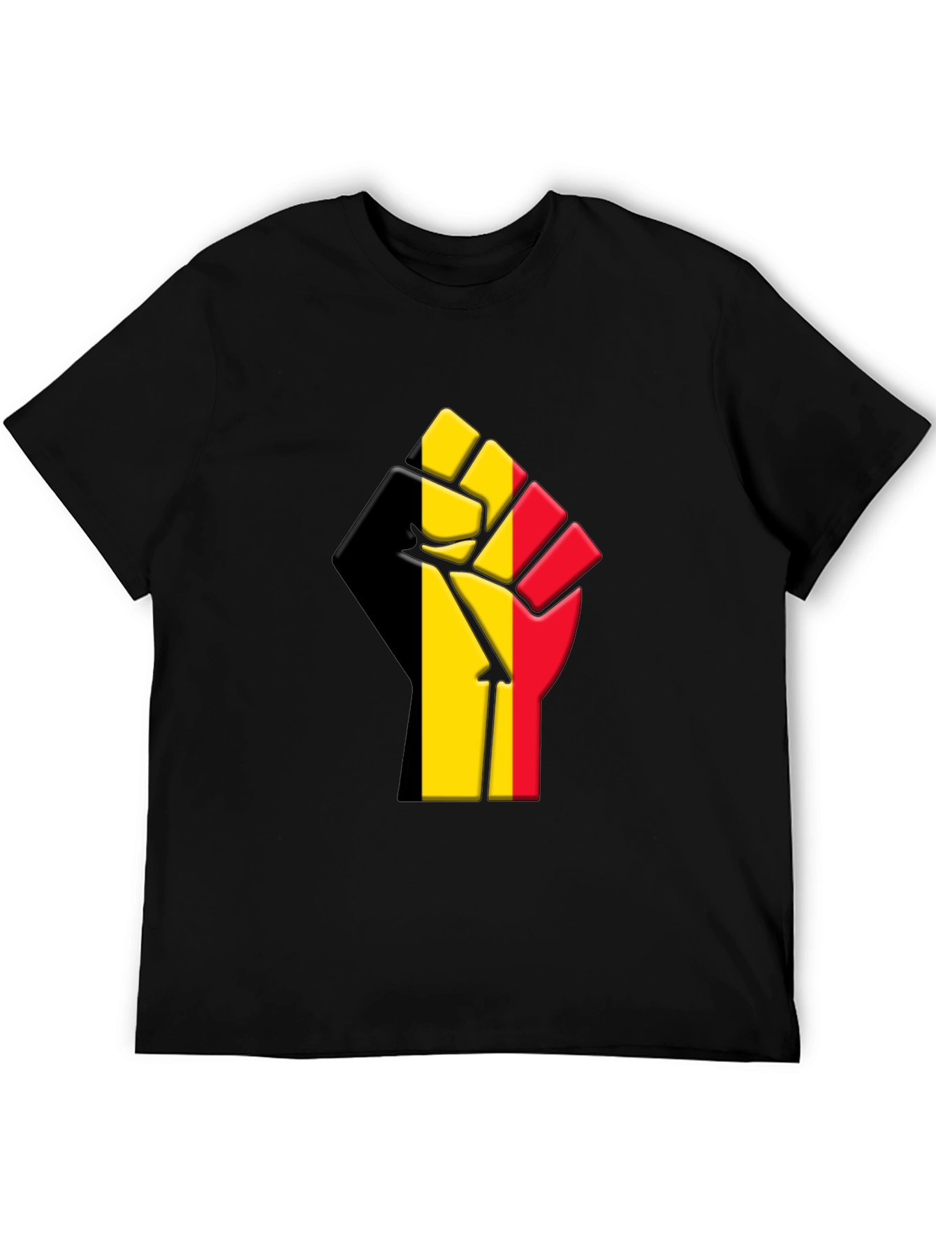 Belgium Flag Raised Fist T-Shirt - Black