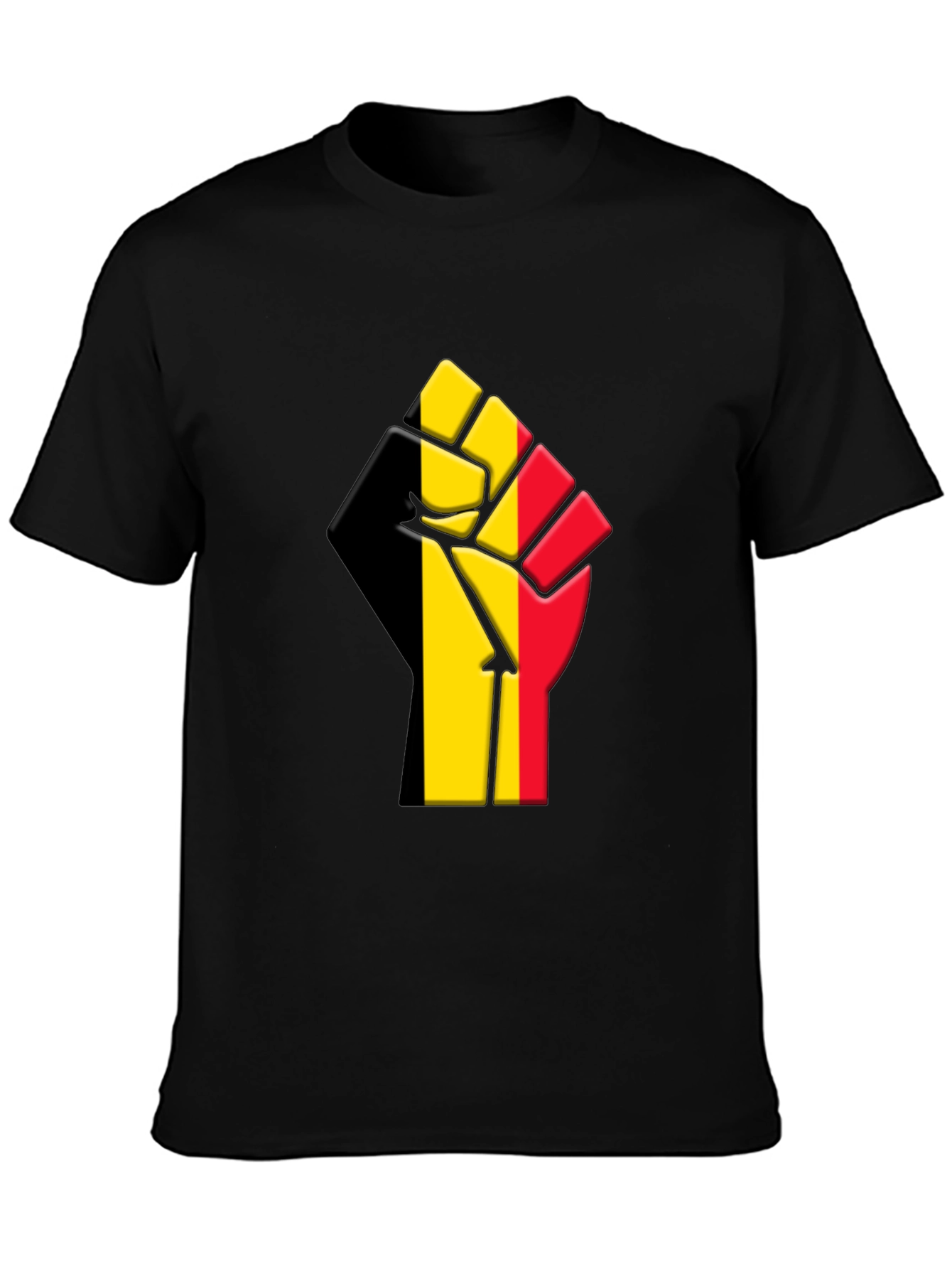 Belgium Flag Raised Fist T-Shirt - Black
