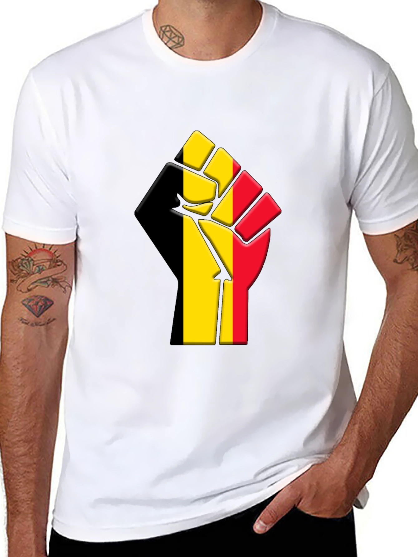 Belgium Flag Raised Fist T-Shirt - Black