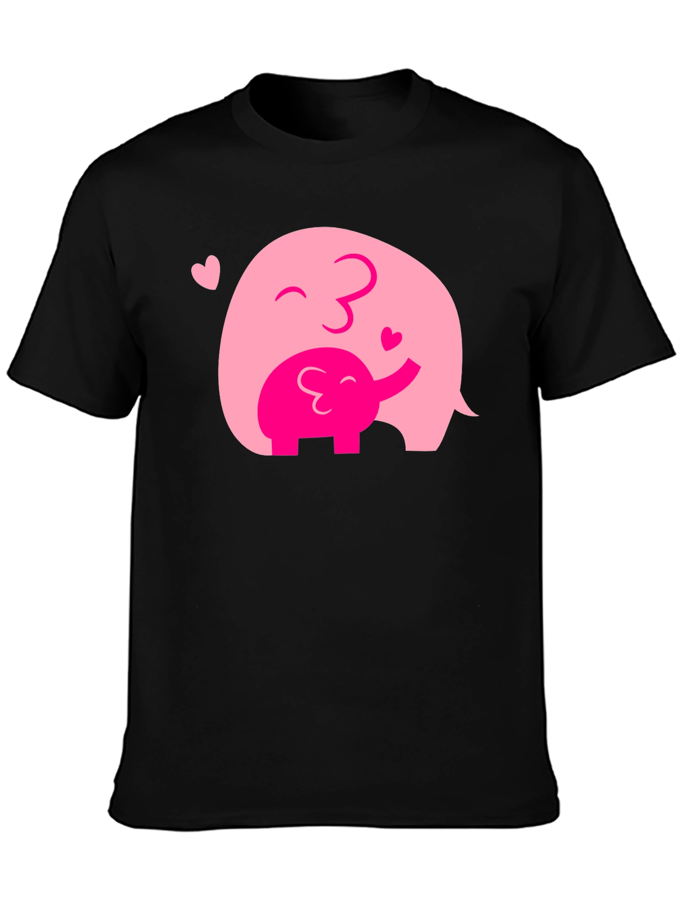 Elephant Mom & Baby Black T-Shirt - Heart Graphic