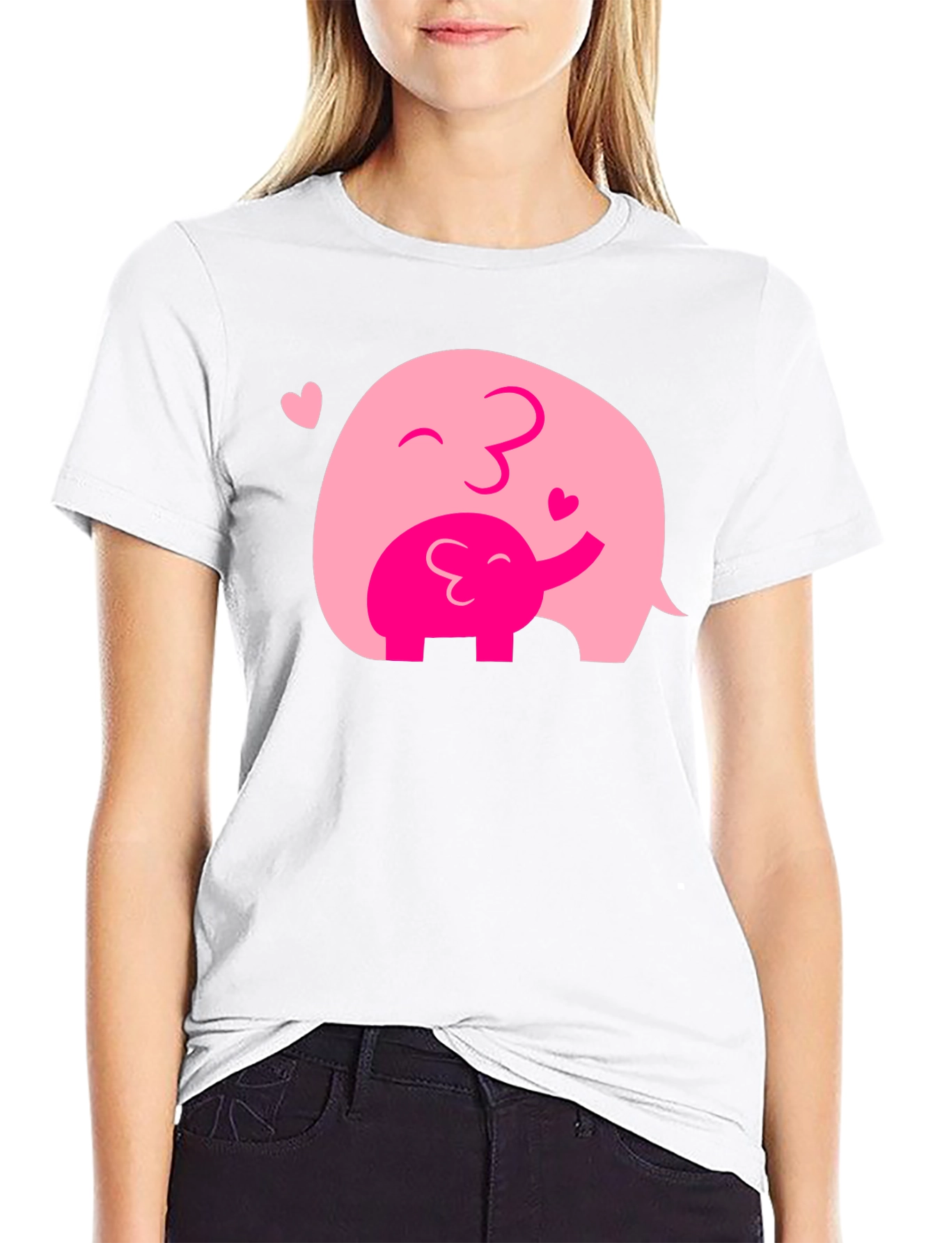Elephant Mom & Baby Black T-Shirt - Heart Graphic