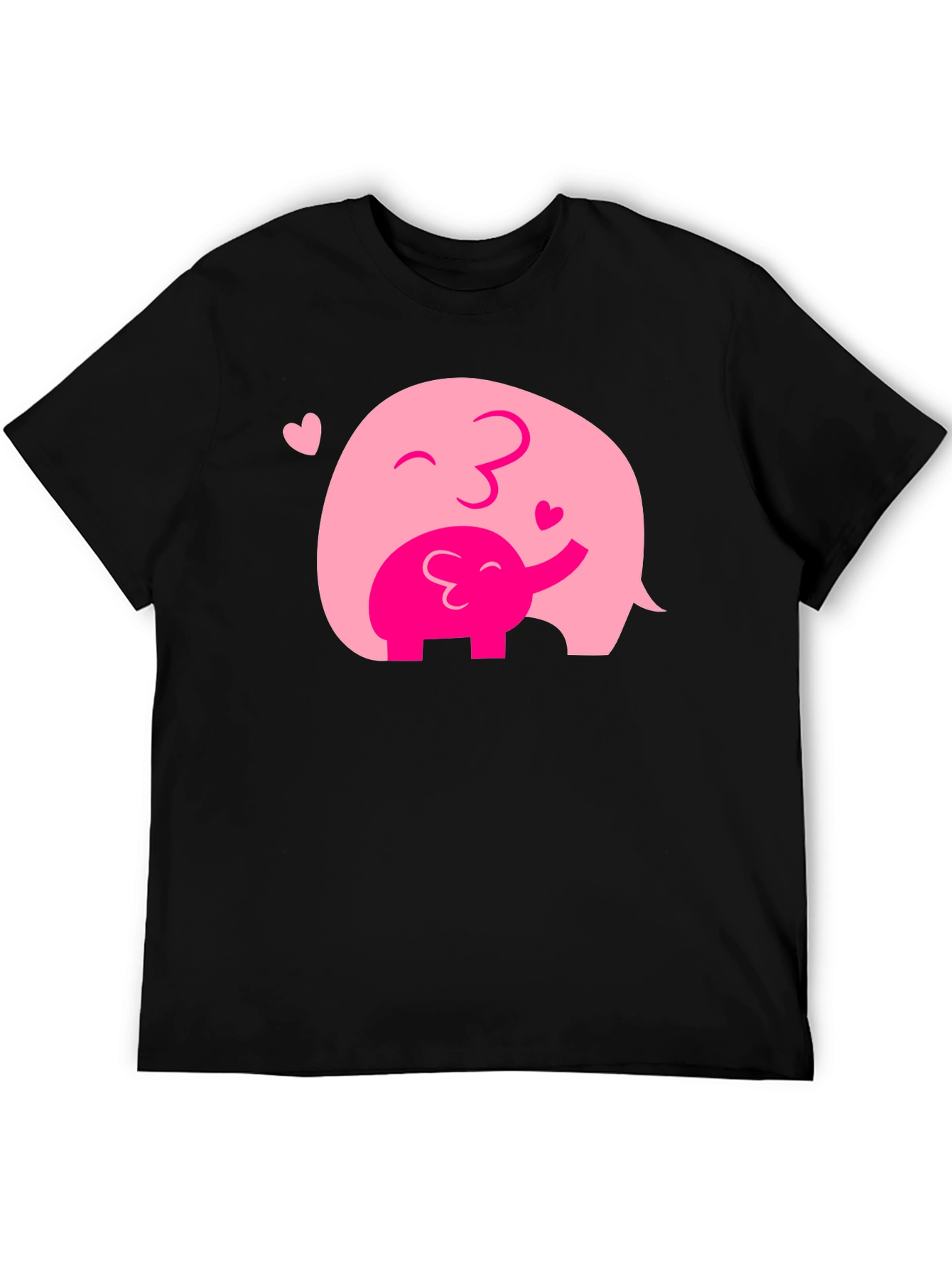 Elephant Mom & Baby Black T-Shirt - Heart Graphic