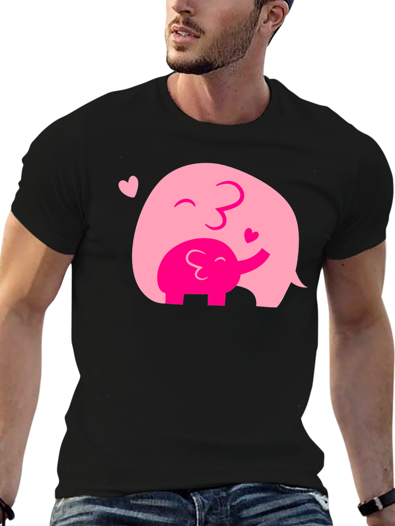 Elephant Mom & Baby Black T-Shirt - Heart Graphic