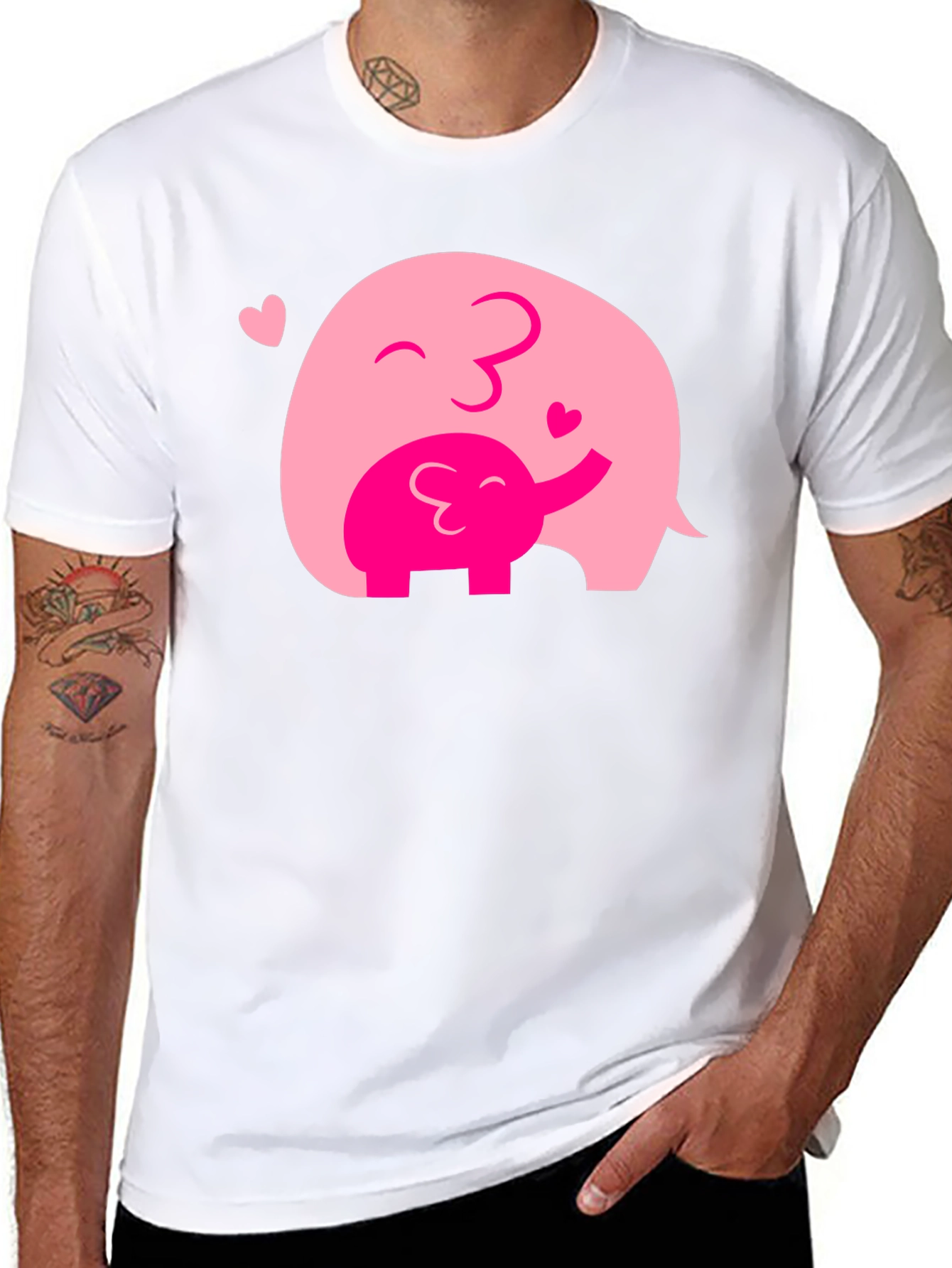 Elephant Mom & Baby Black T-Shirt - Heart Graphic