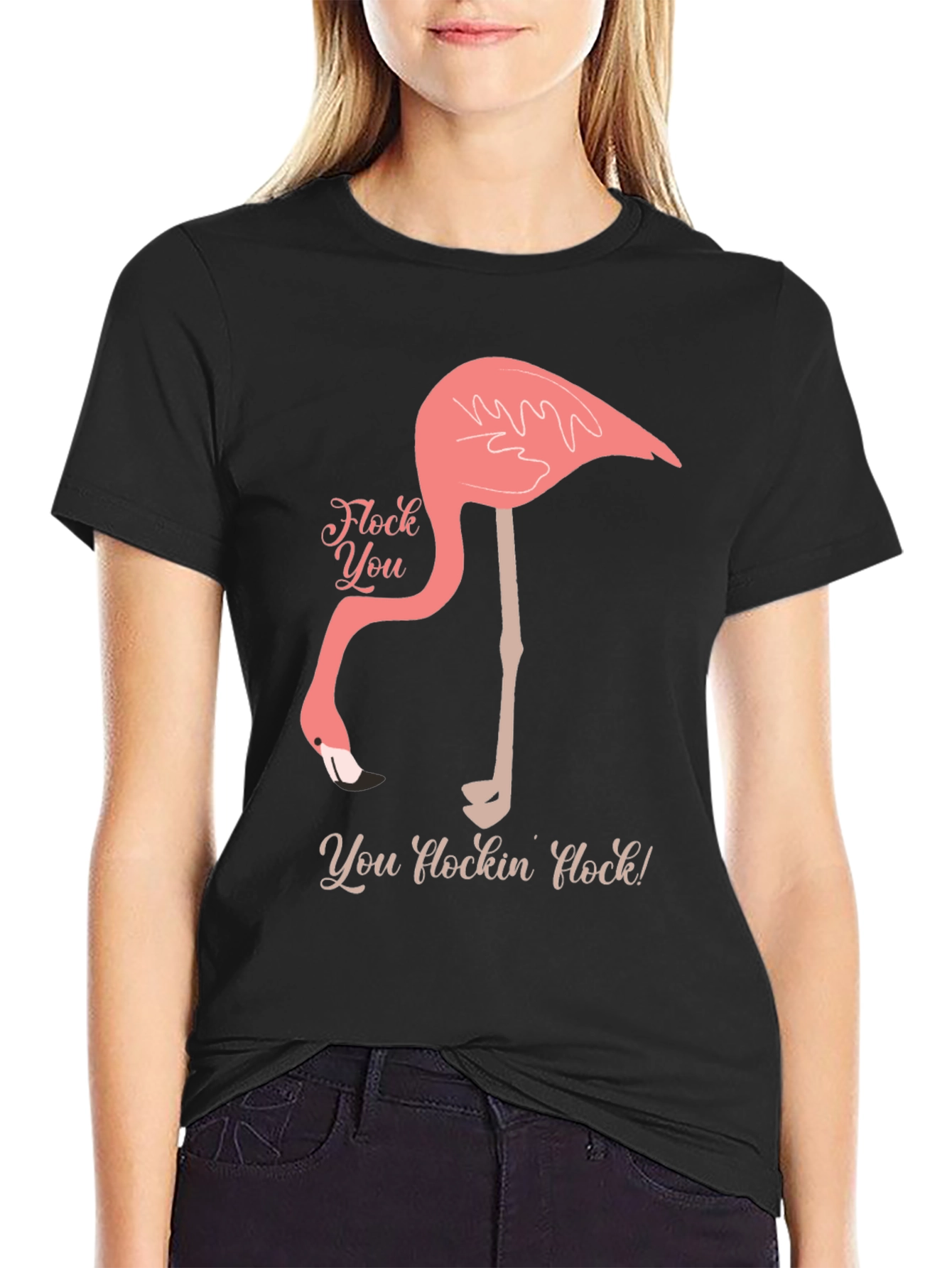 Flock You Flamingo Graphic Tee - Black Cotton T-Shirt