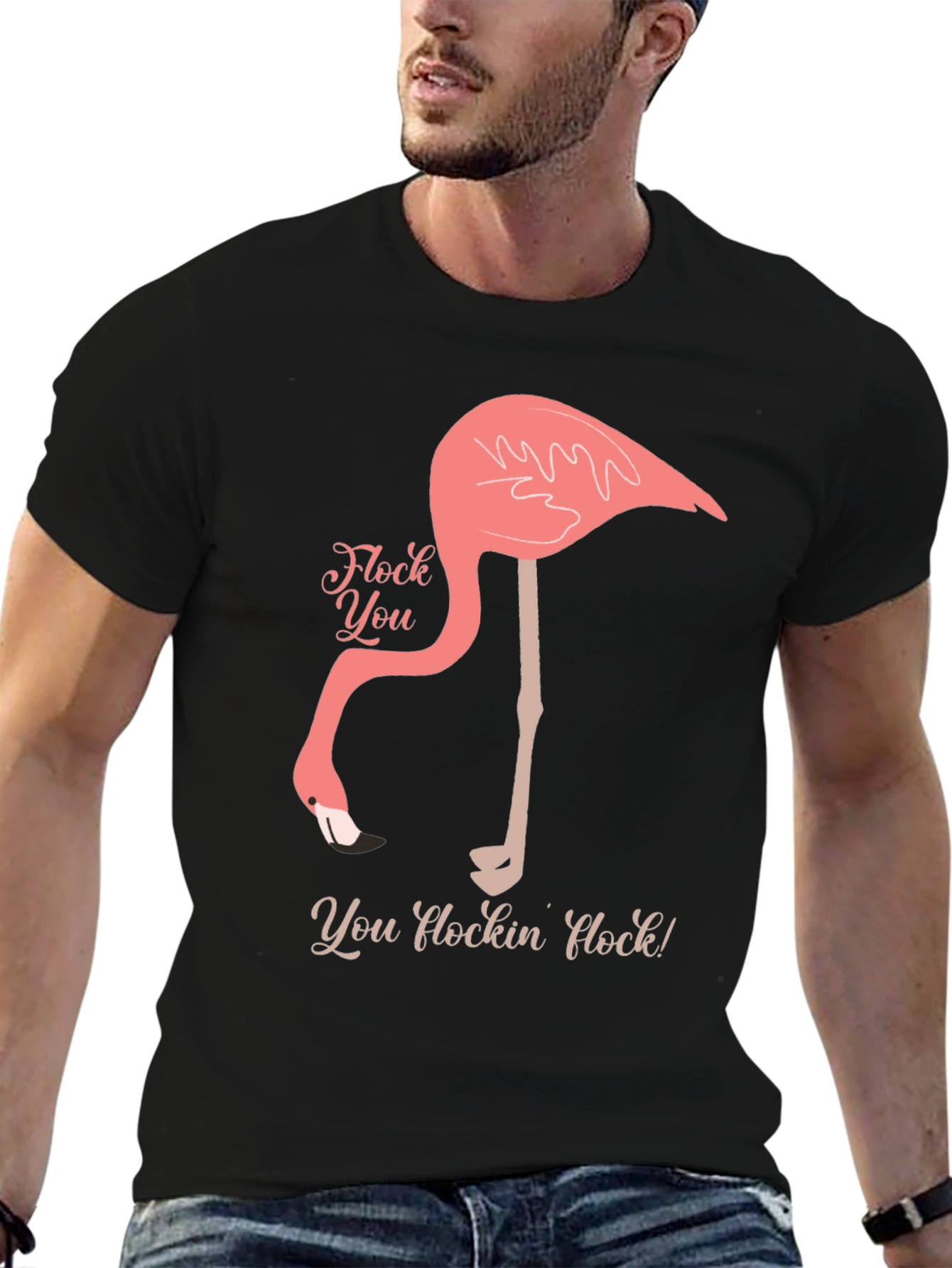 Flock You Flamingo Graphic Tee - Black Cotton T-Shirt