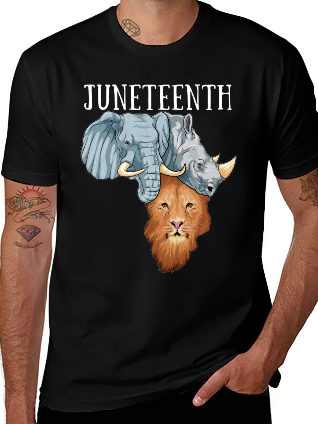 Juneteenth Africa Animals Mens Black T-shirt