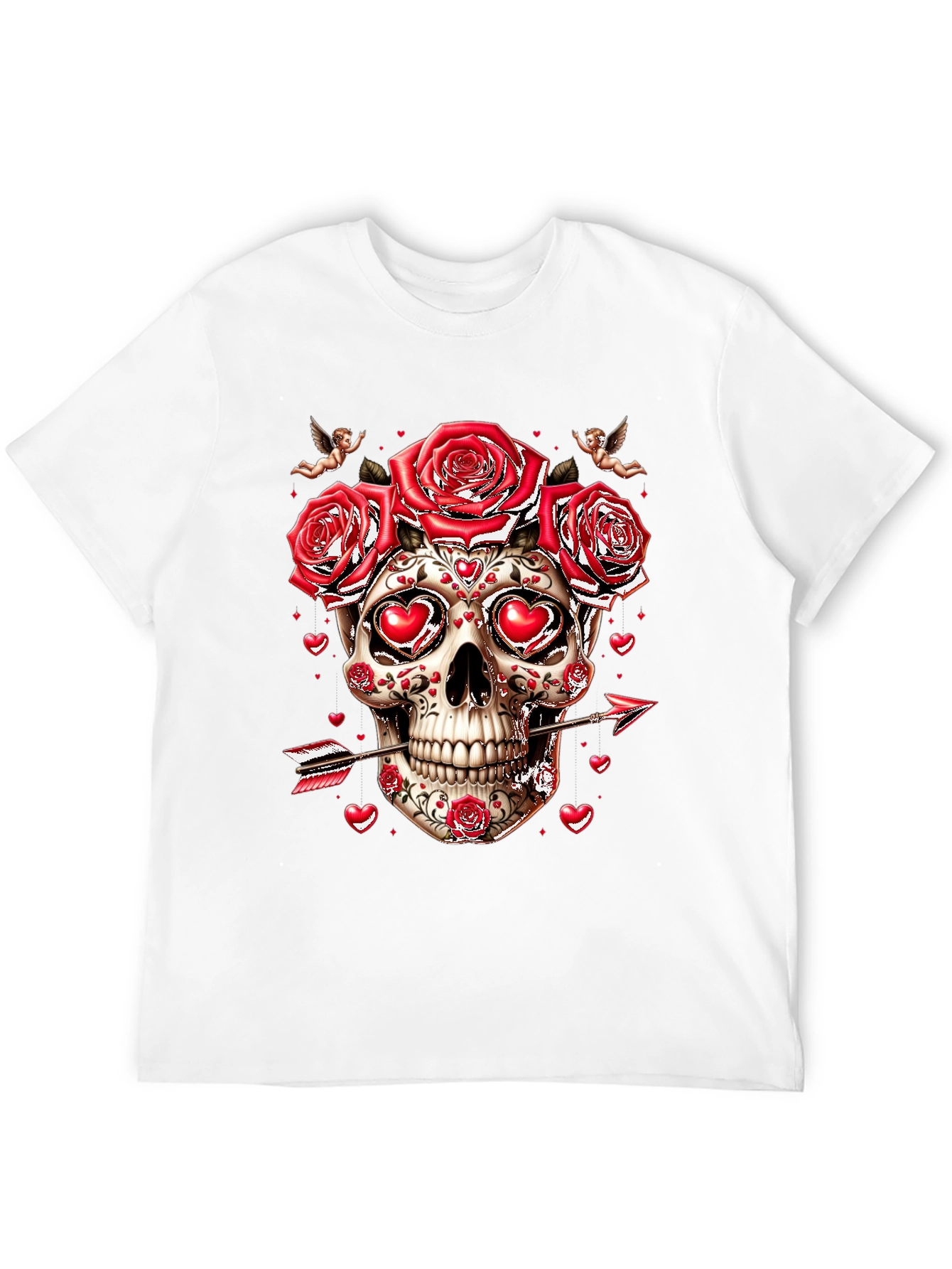Valentines Skull T-Shirt - Roses & Cupid Arrow