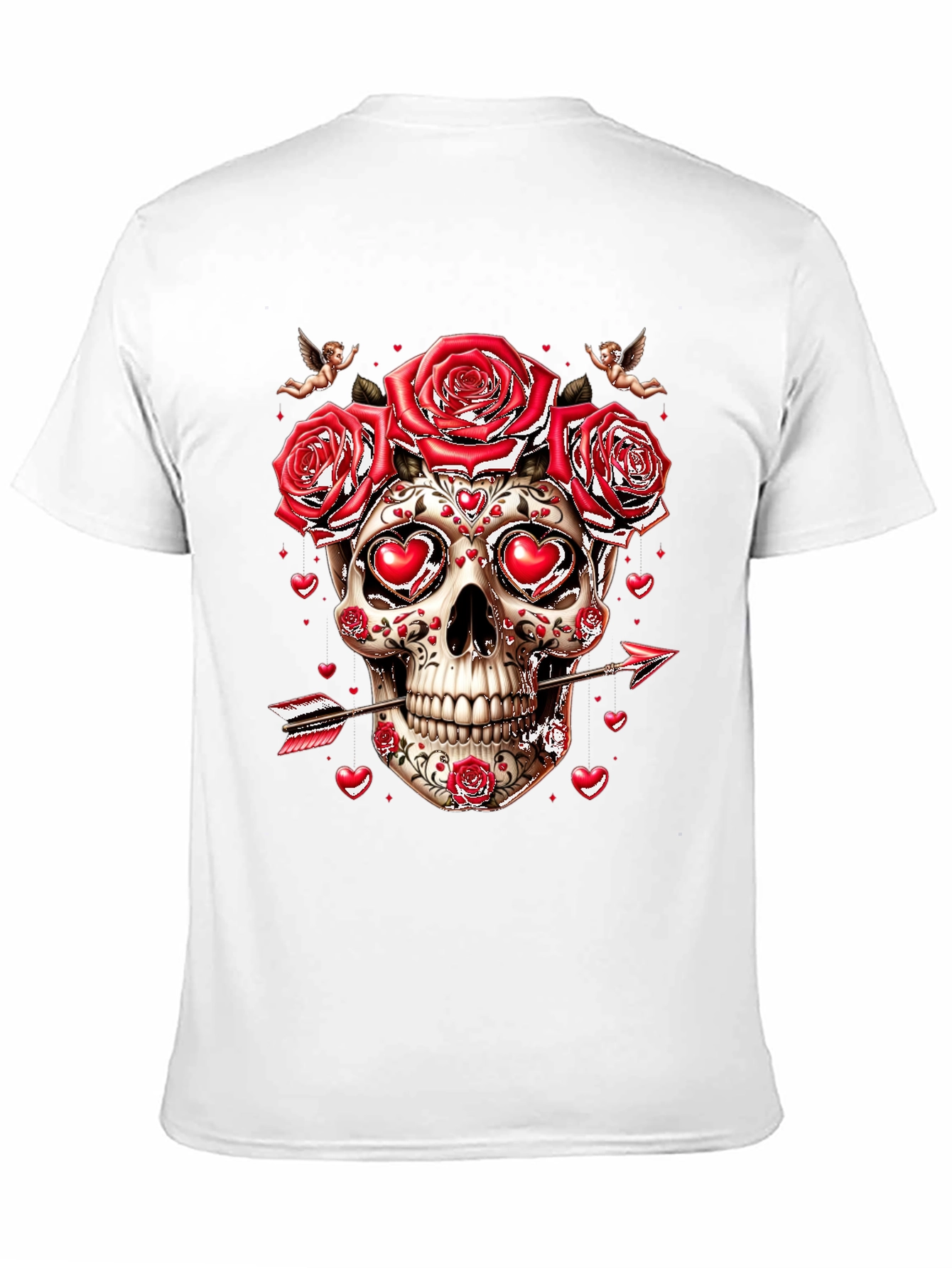 Valentines Skull T-Shirt - Roses & Cupid Arrow