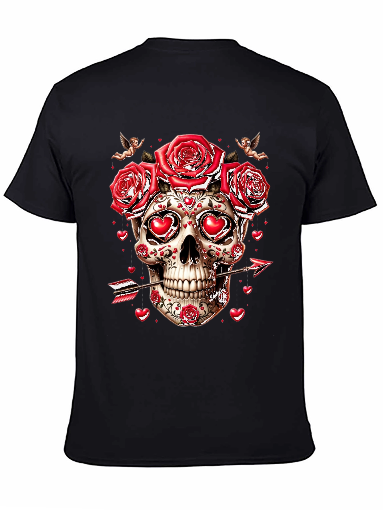 Valentines Skull T-Shirt - Roses & Cupid Arrow