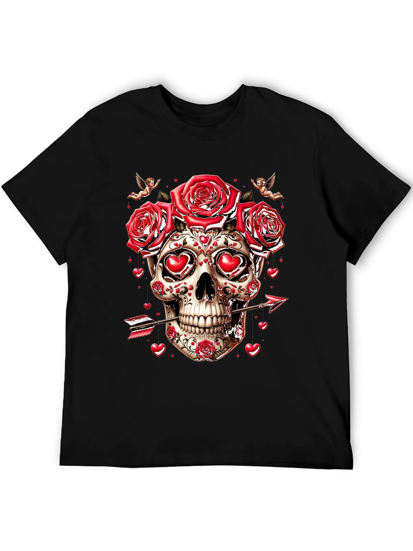 Valentines Skull T-Shirt - Roses & Cupid Arrow