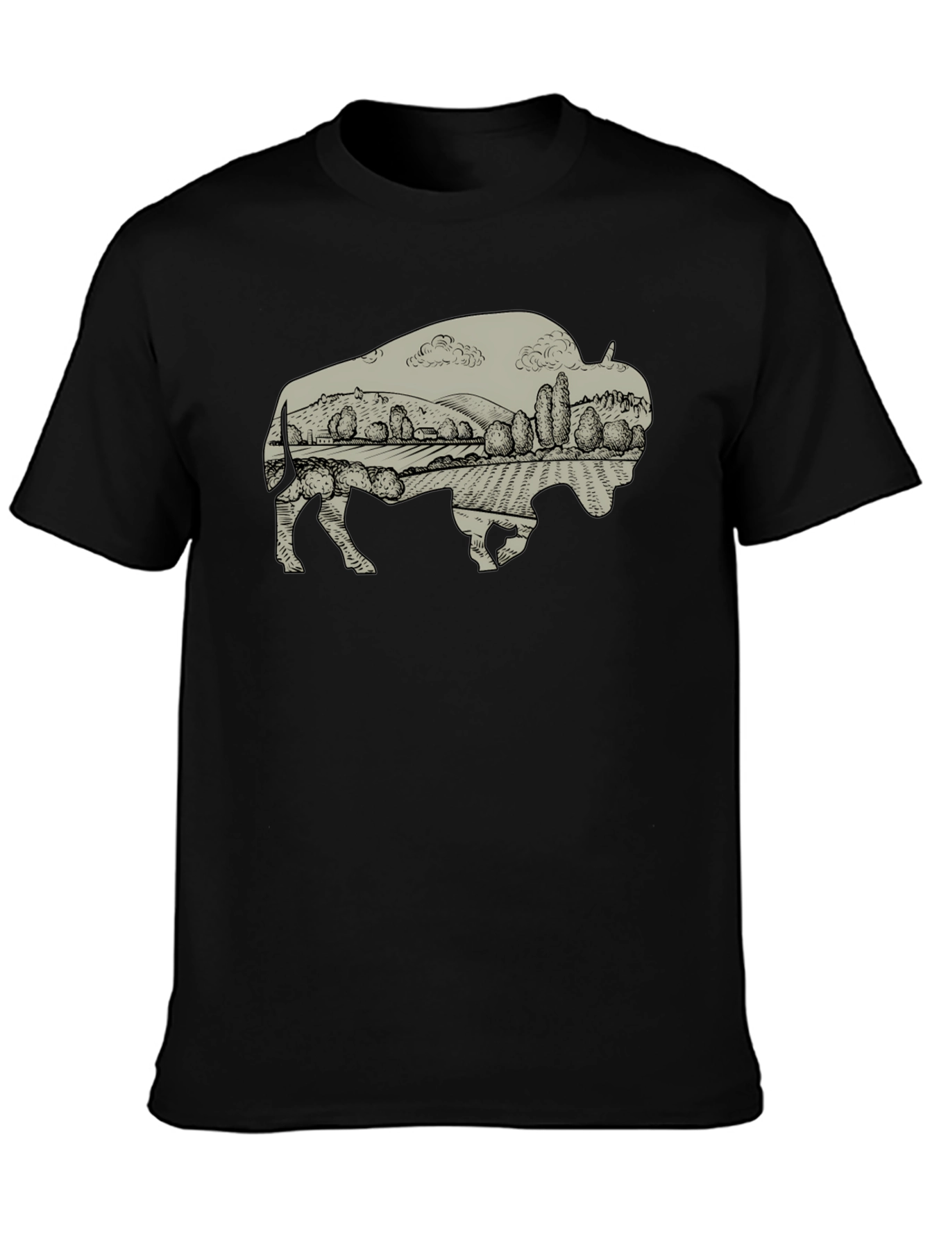 Bison Landscape Graphic T-Shirt - Casual Style