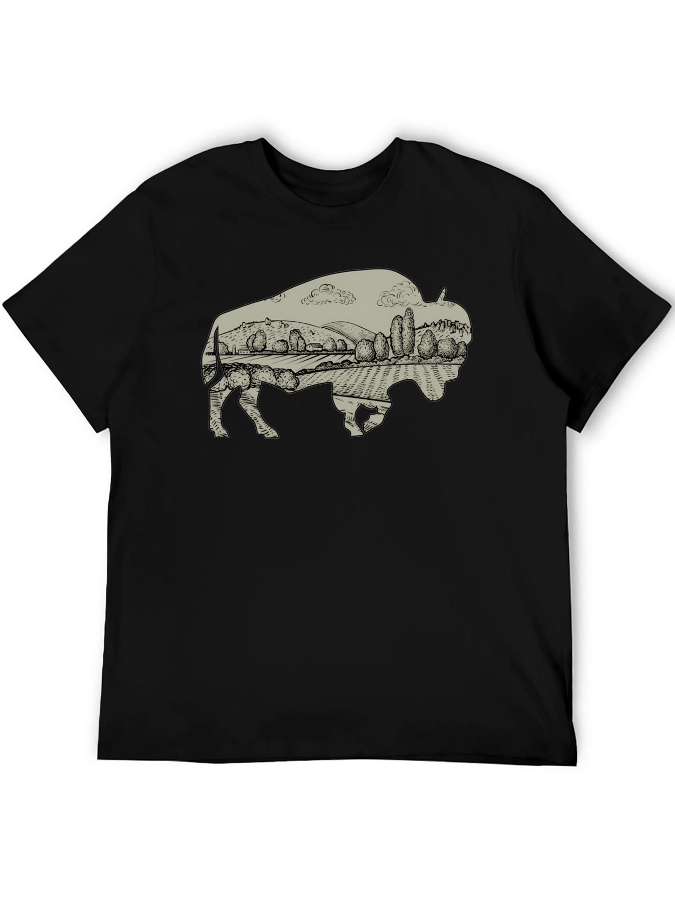 Bison Landscape Graphic T-Shirt - Casual Style