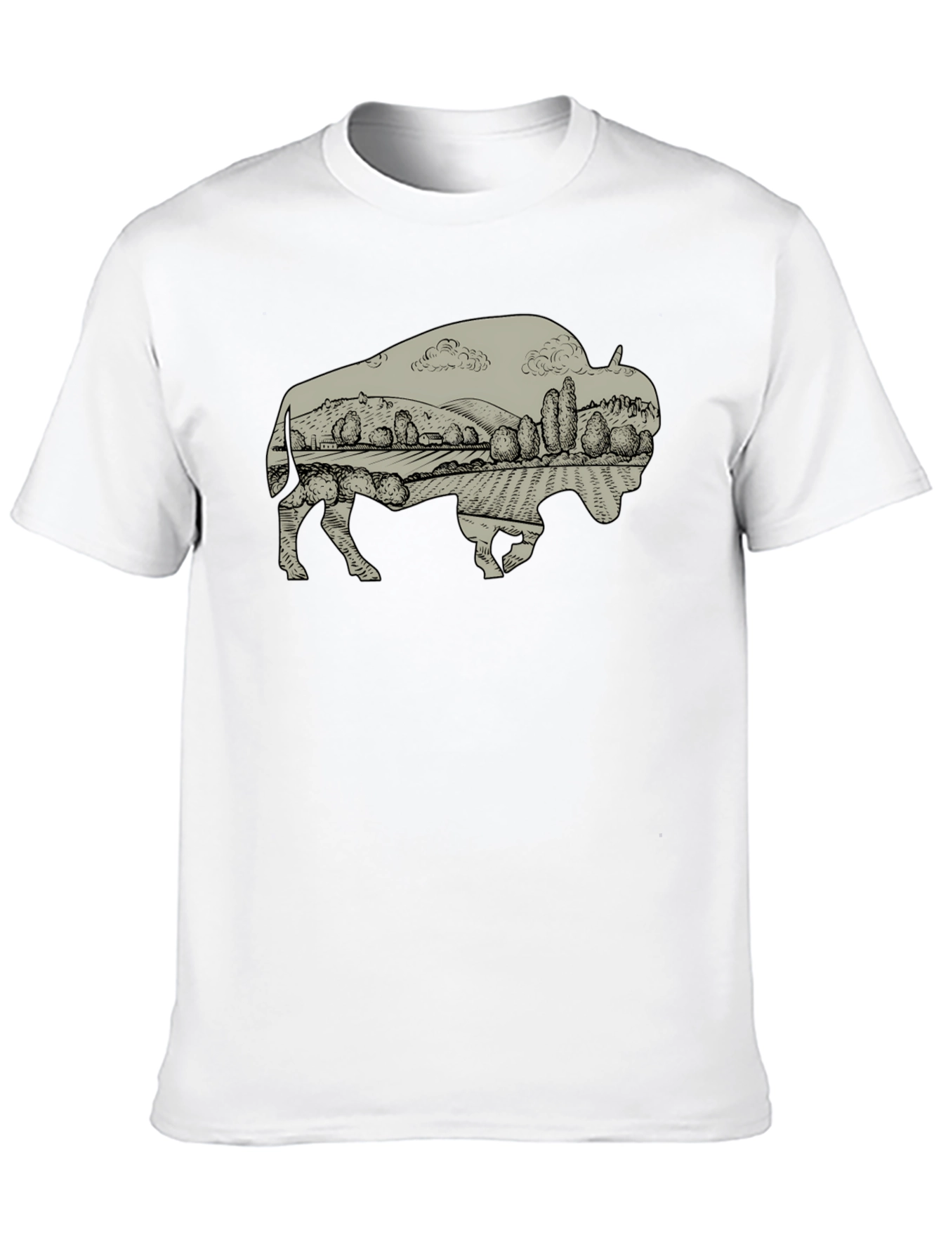 Bison Landscape Graphic T-Shirt - Casual Style