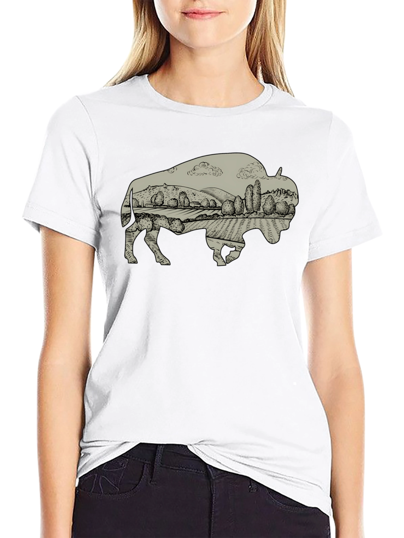 Bison Landscape Graphic T-Shirt - Casual Style