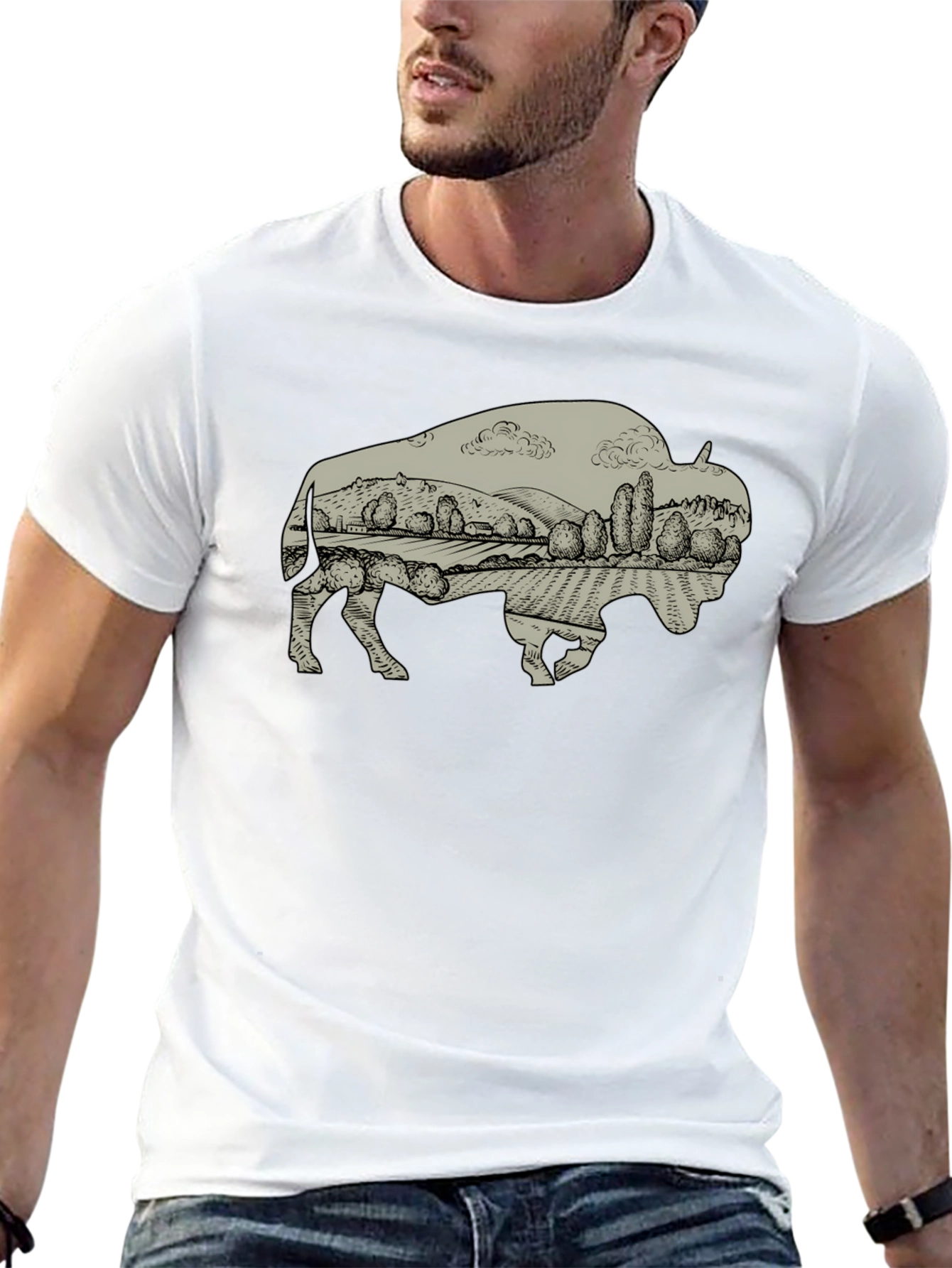 Bison Landscape Graphic T-Shirt - Casual Style