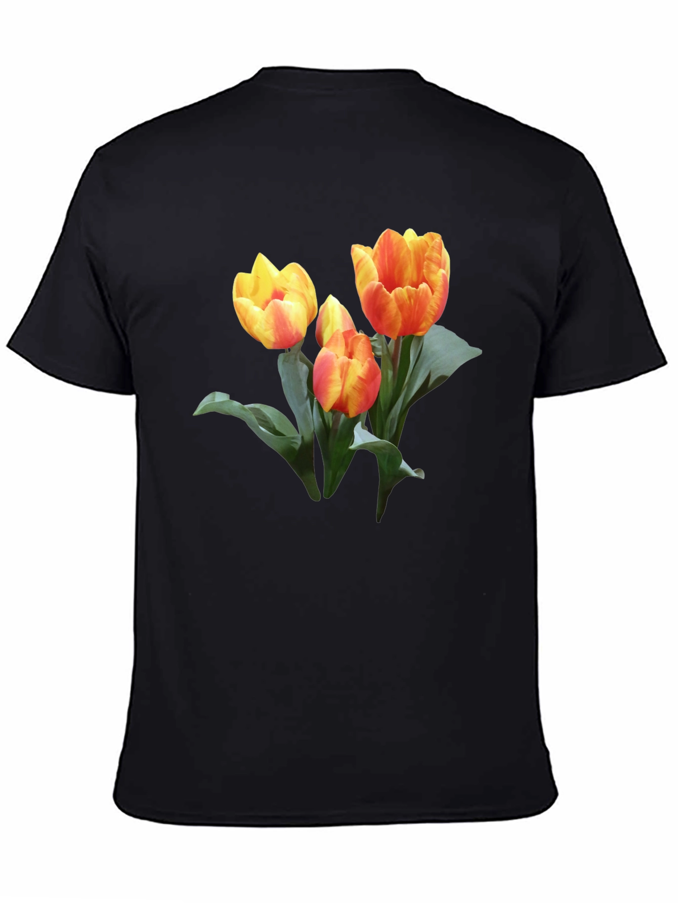 Tulip Graphic Print Black Casual T-Shirt