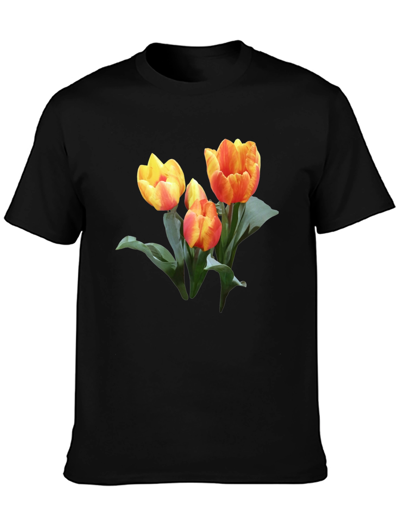 Tulip Graphic Print Black Casual T-Shirt