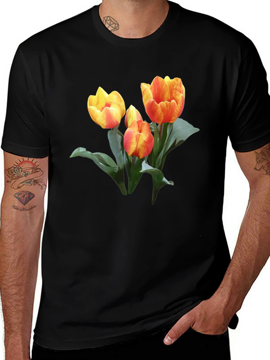 Tulip Graphic Print Black Casual T-Shirt