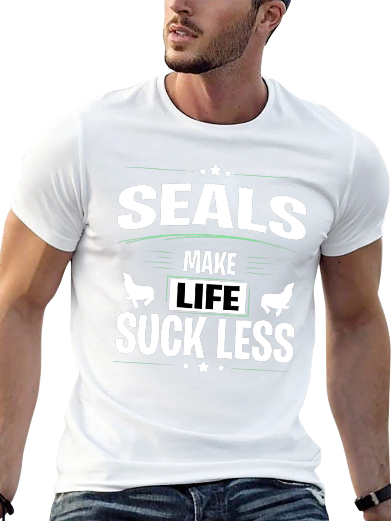 Seals Make Life Suck Less Black Graphic T-Shirt