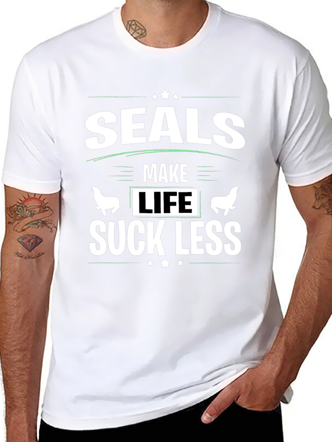 Seals Make Life Suck Less Black Graphic T-Shirt