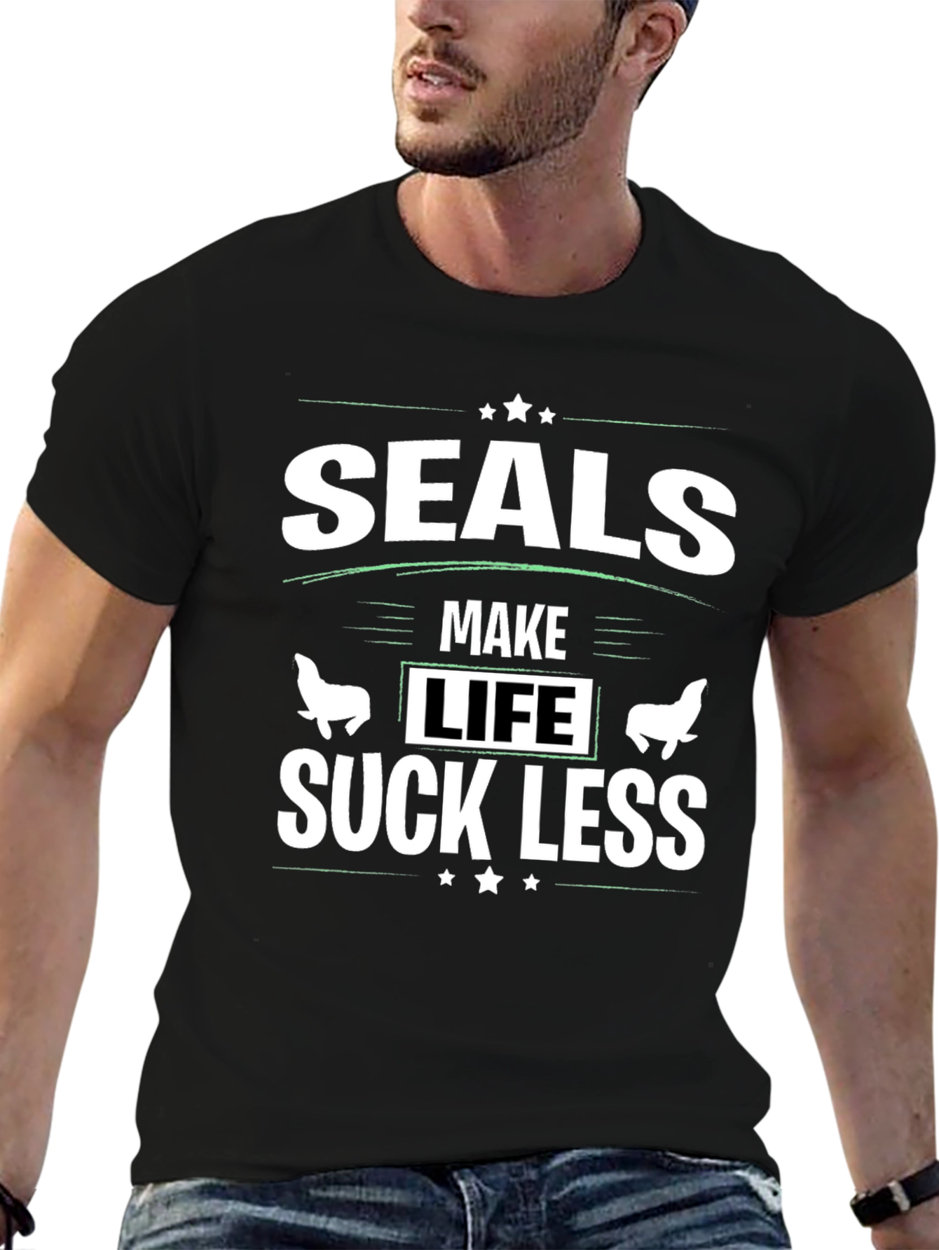 Seals Make Life Suck Less Black Graphic T-Shirt