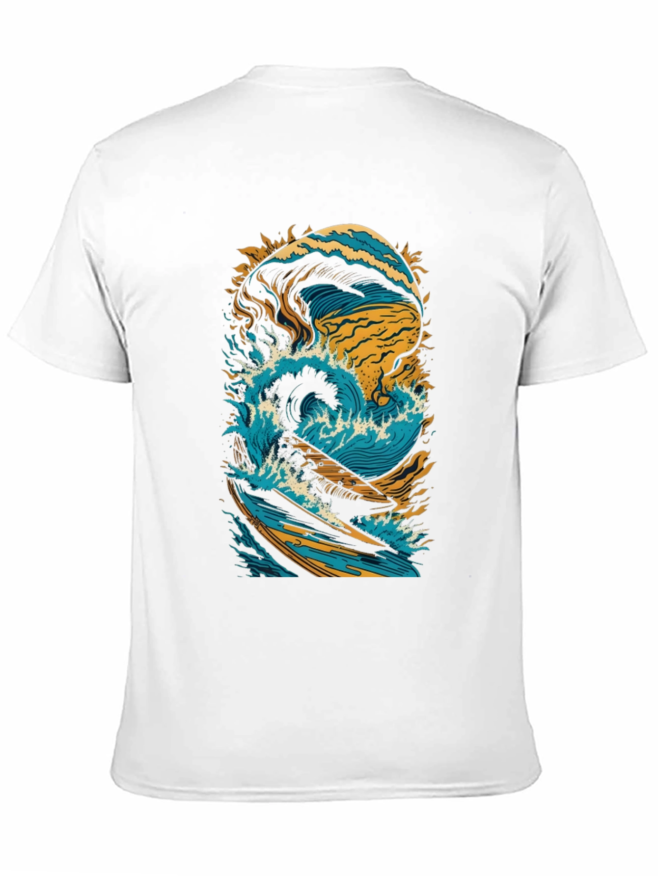 Surfing Wave Graphic Tee - Black Cotton Shirt