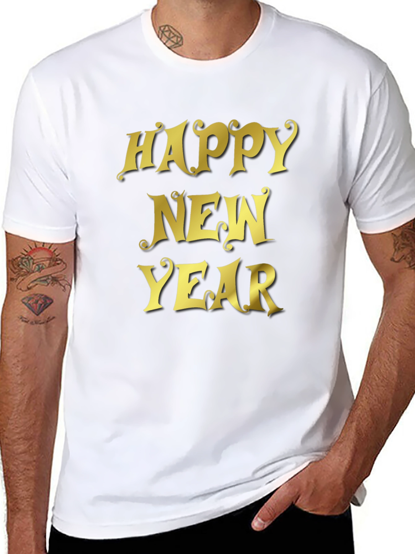 Happy New Year T-Shirt - Black Crew Neck