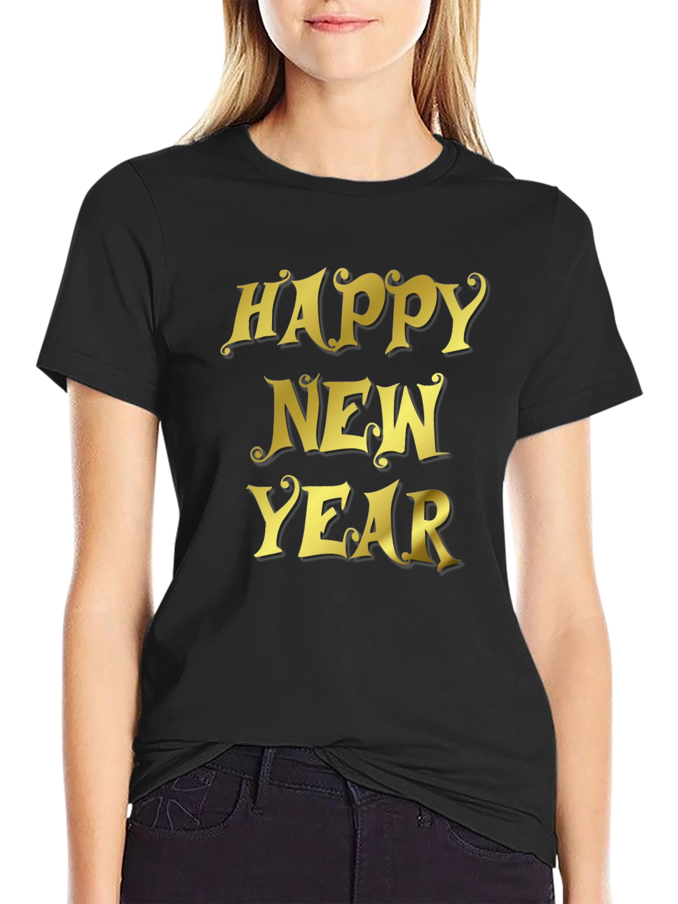 Happy New Year T-Shirt - Black Crew Neck