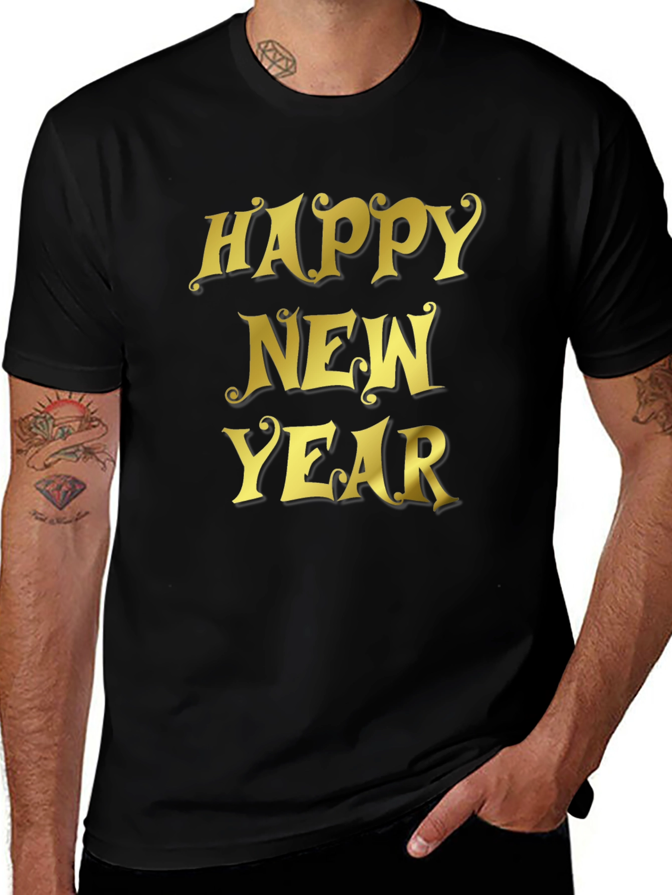Happy New Year T-Shirt - Black Crew Neck