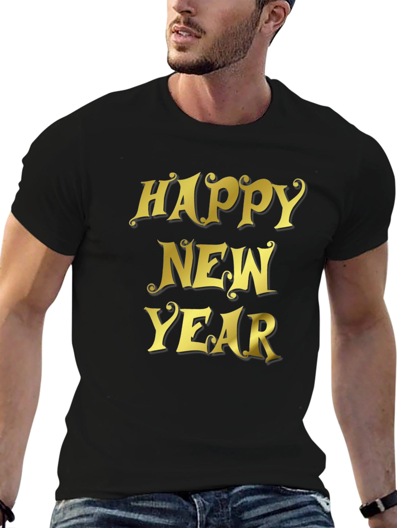 Happy New Year T-Shirt - Black Crew Neck