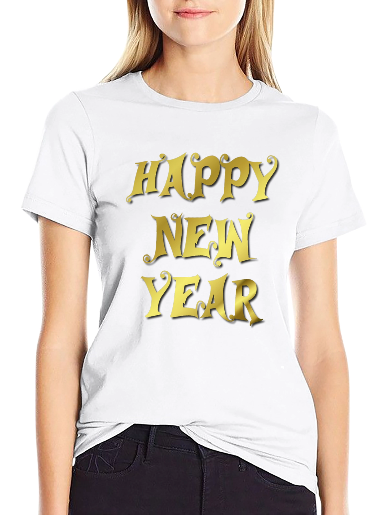 Happy New Year T-Shirt - Black Crew Neck