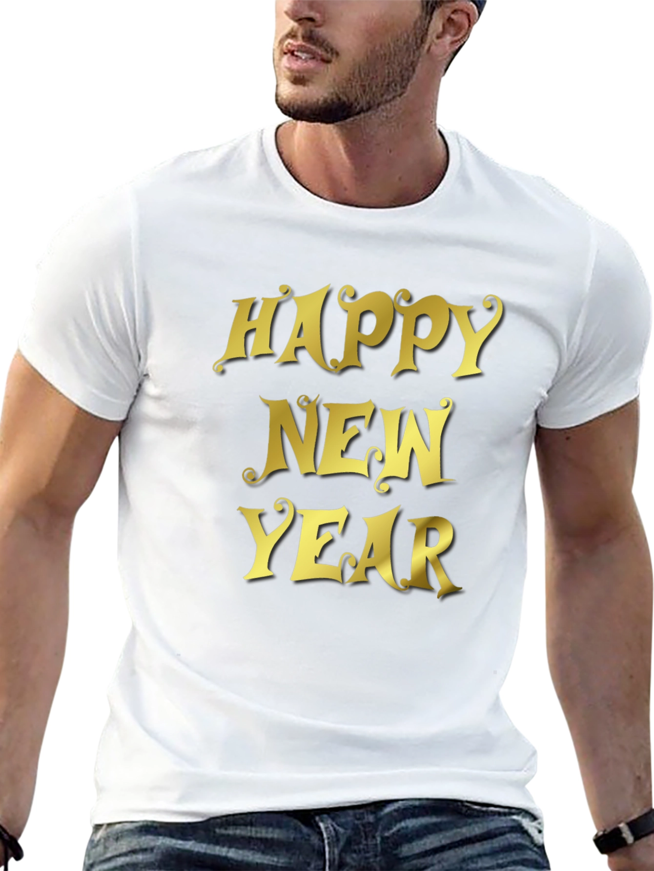 Happy New Year T-Shirt - Black Crew Neck