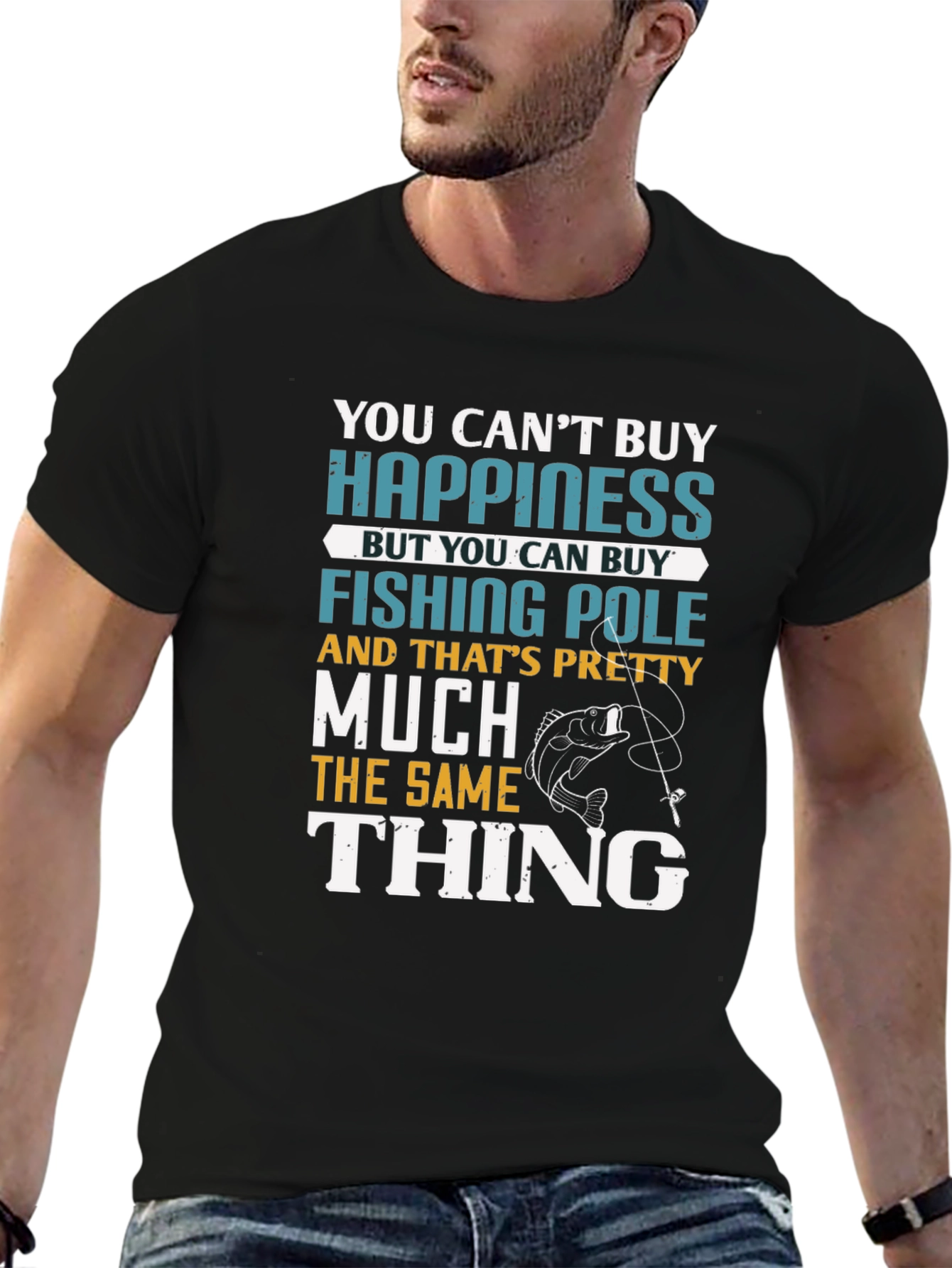 Funny Fishing T-Shirt - Cant Buy Happiness Fishing Pole