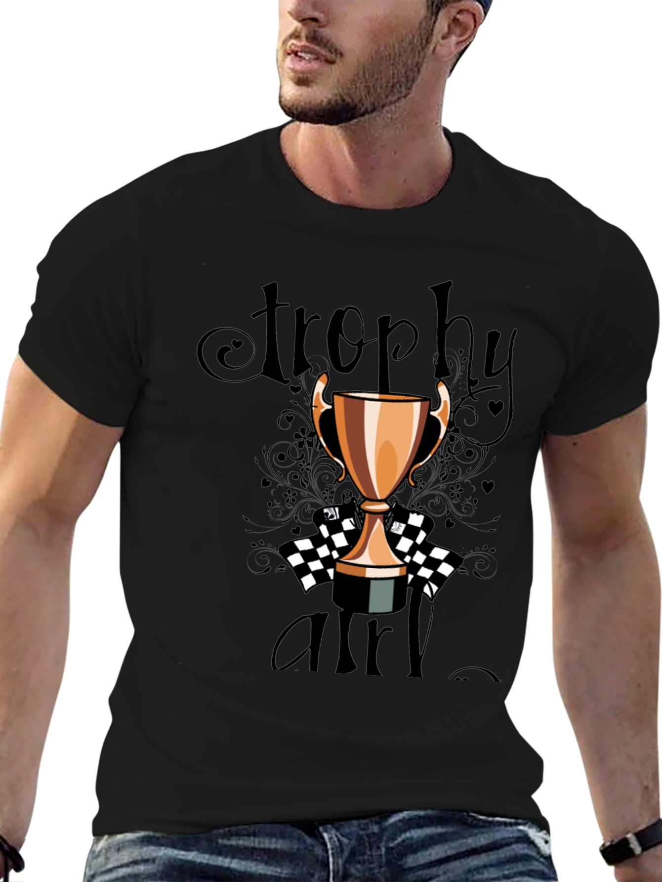 Trophy Girl Graphic Tee - Black Crew Neck